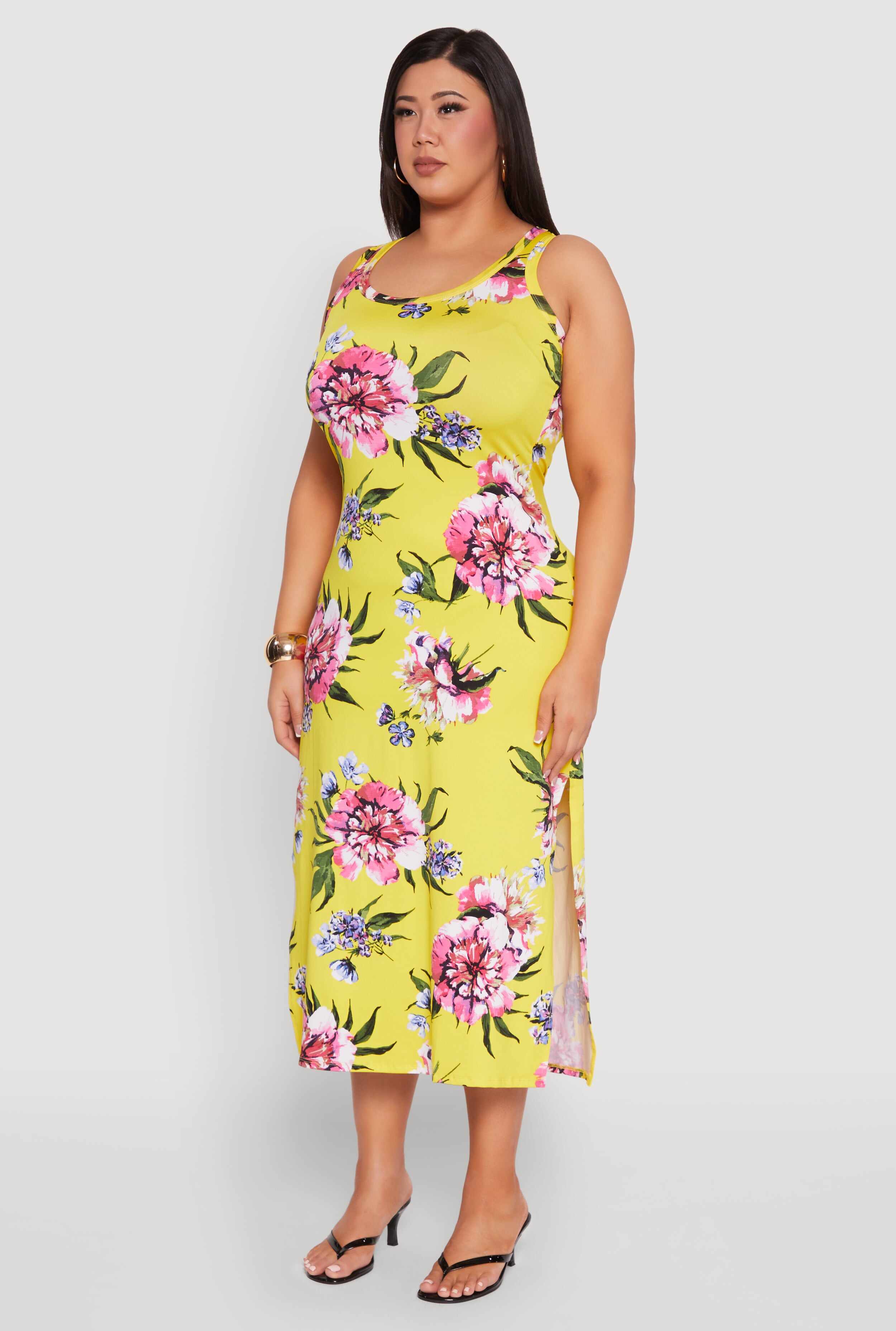 Plus Size Floral Side Slit Midi Dress