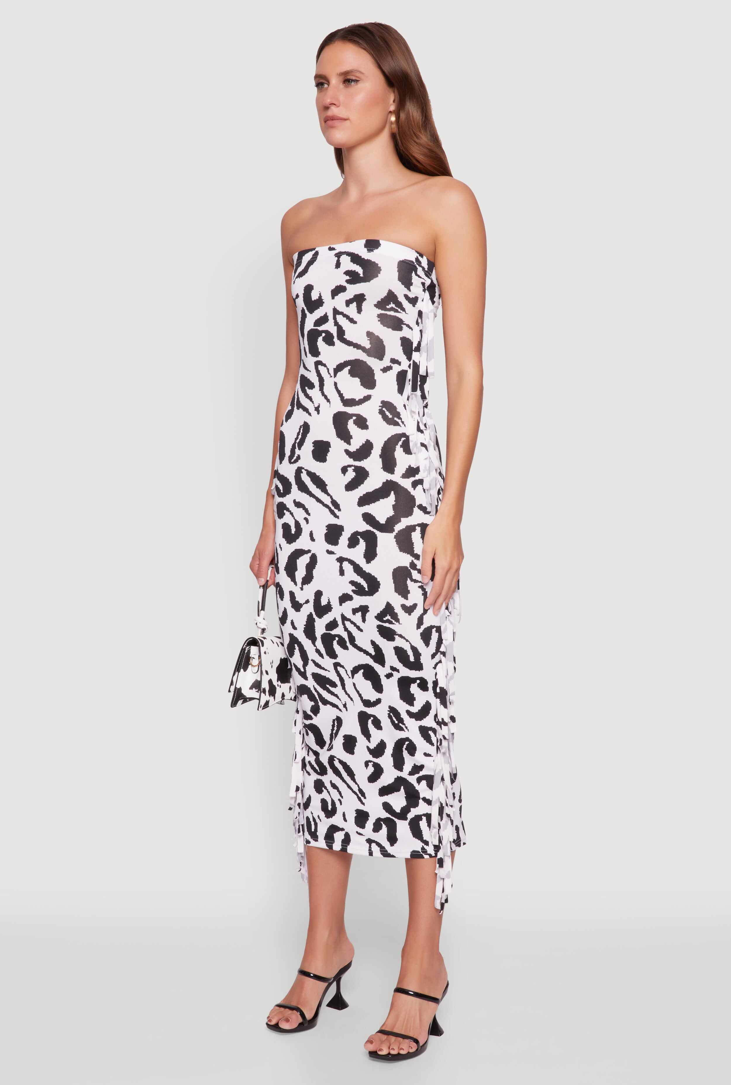 Side Fringe Animal Print Tube Dress