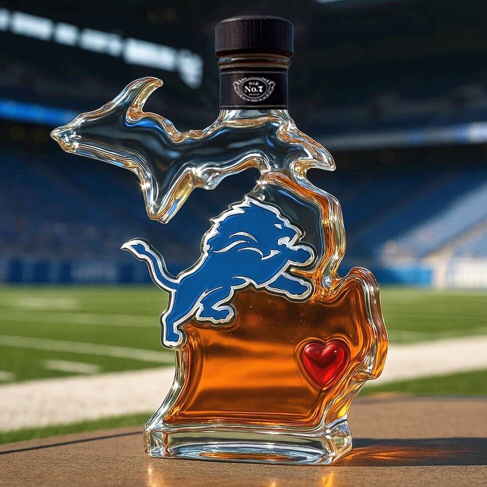 Detroit Lions & State of Michigan Whiskey Bottle
