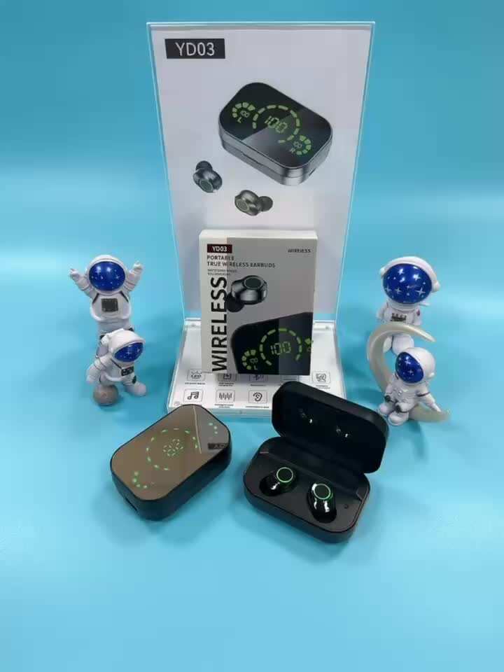 1 Set Wireless Earphones With Mirror Digital Display, Hifi Sound Quality, High Power, Emergency Charging Function For In-Ear Wireless Earphones, High-definition Voice Touch Operation, Automatic Connection To Binaural Call Earphones Charging Level Display