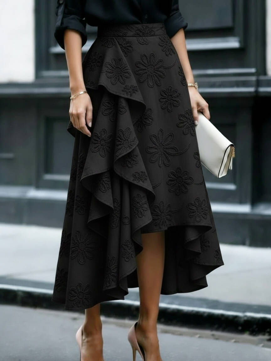 🔥Summer Arrivals🌟Elegant Romantic Ruffled Hem Floral Embroidery Skirt