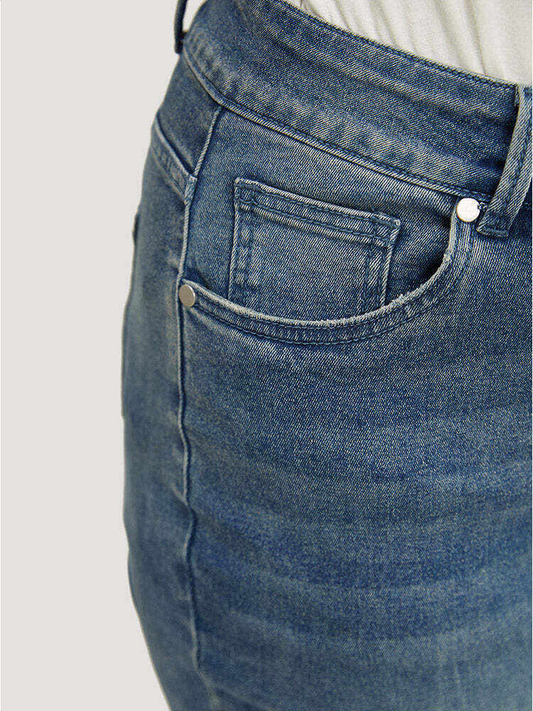 Flare Leg Very Stretchy Medium Wash Contrast Hem Jeans