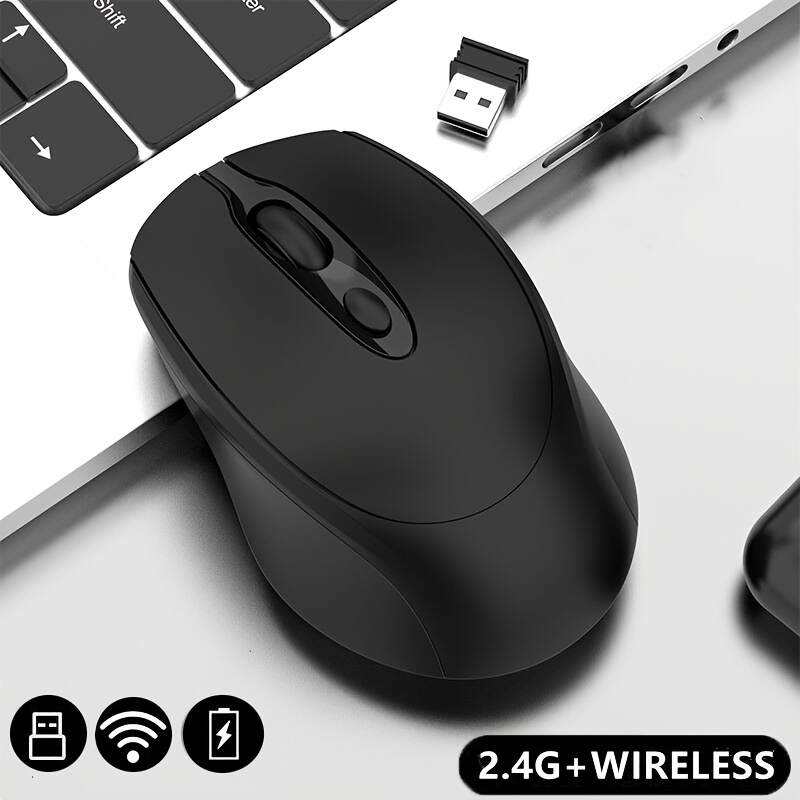 [Wireless Mouse] Rechargeable Ergonomic Wireless Mouse (BT & 2.4G) | Computer Cordless Mouse with USB Receiver for PC Mac Laptop