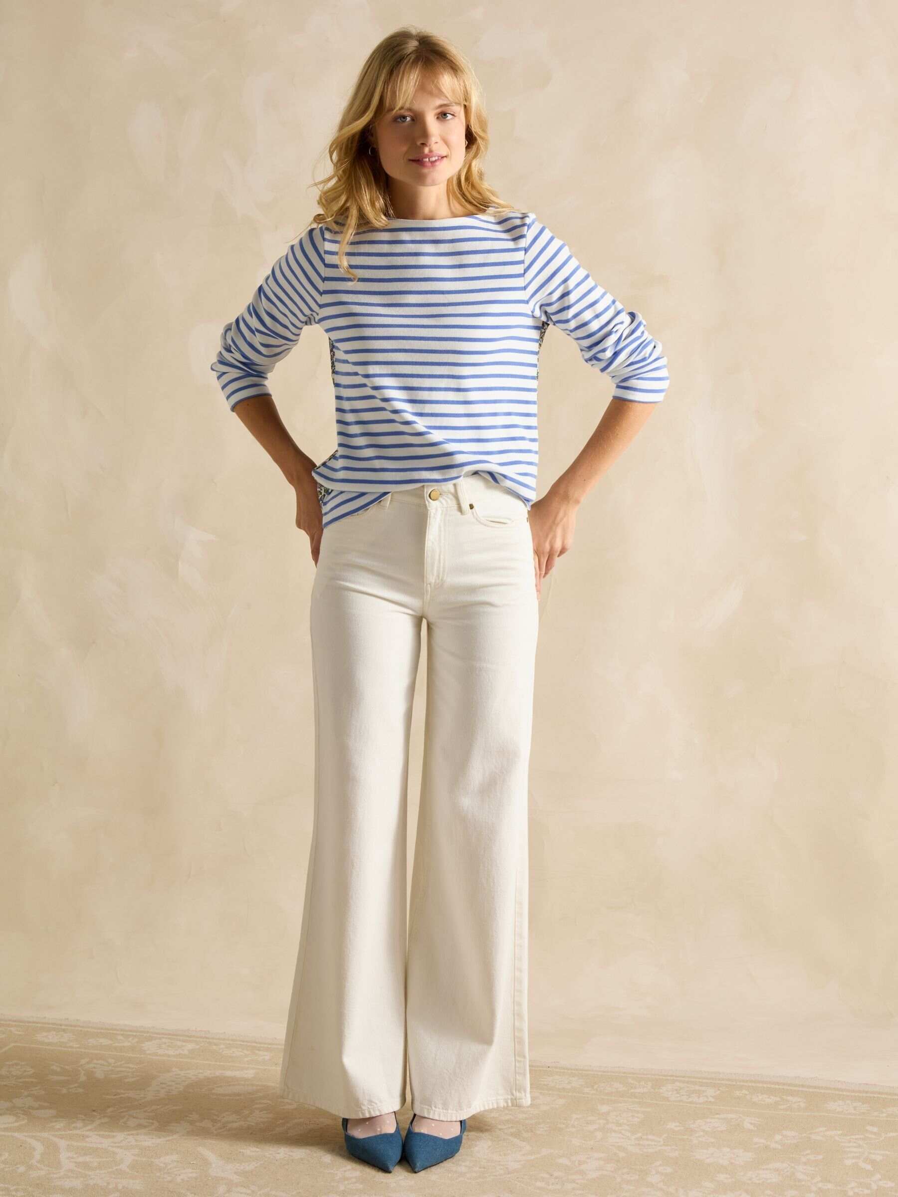 Harbour Ditsy Blue & White Boat Neck Printed Top