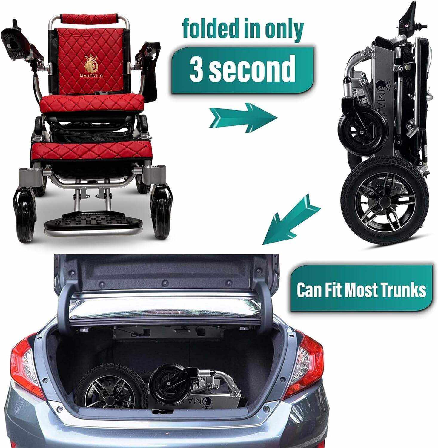 MALISA Electric Wheelchair for Adults, Portable All Terrain Lightweight Wheelchairs, Foldable Motorized Power Wheel Chair, Leather Seat (17.5