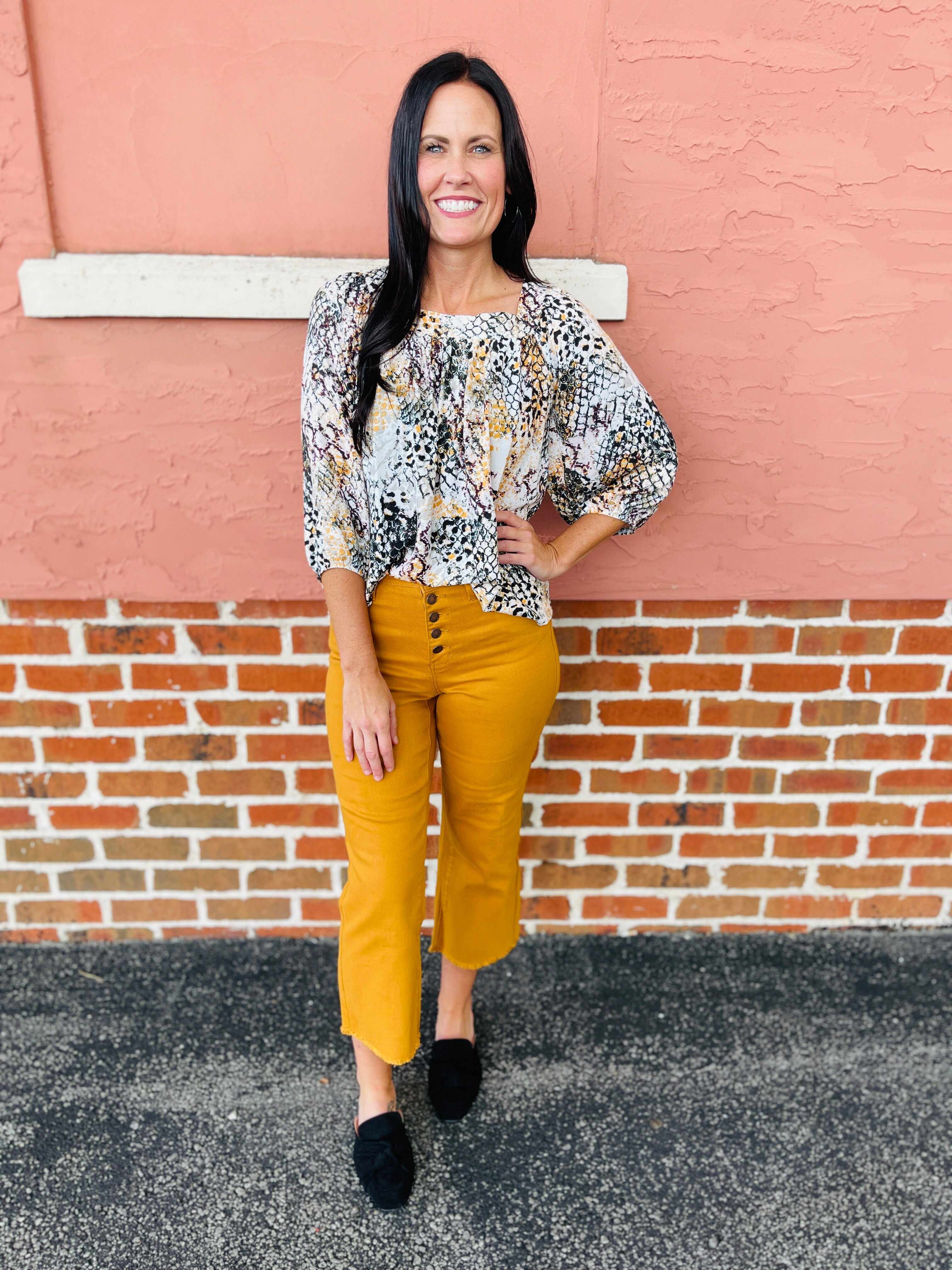 Plus/Reg Far And Wide Leg Mustard Jeans