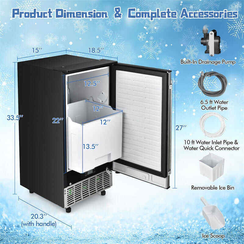 80 lbs/24H Commercial Undercounter Ice Maker Built-in & Freestanding Ice Cube Machine with Drain Pump & 25 lbs Capacity Ice Bin