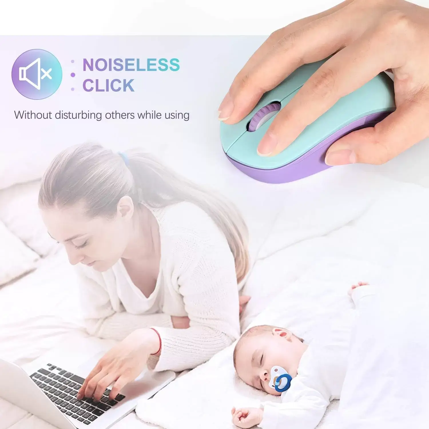 seenda Wireless Mouse, 2.4G Noiseless Mouse with USB Receiver - Portable Computer Mice for PC, Tablet, Laptop with Windows System - Mint Green