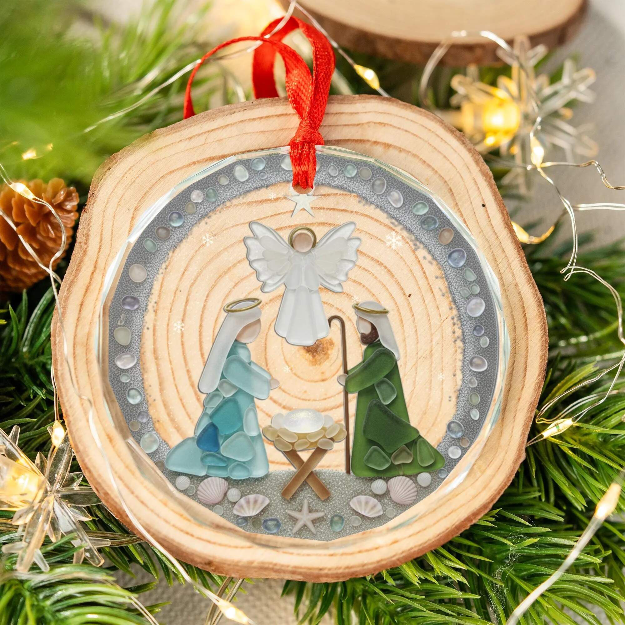 Nativity Christmas Seaglass Ornament