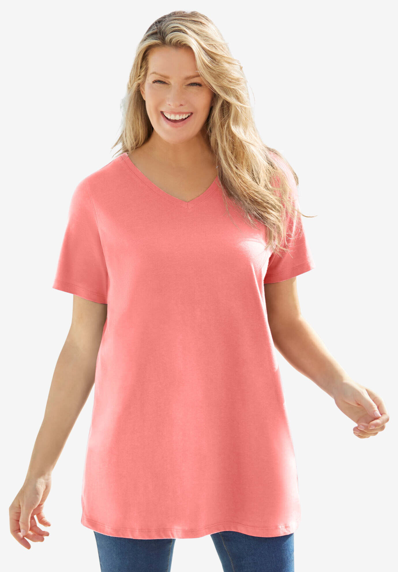 Perfect Short-Sleeve V-Neck Tunic