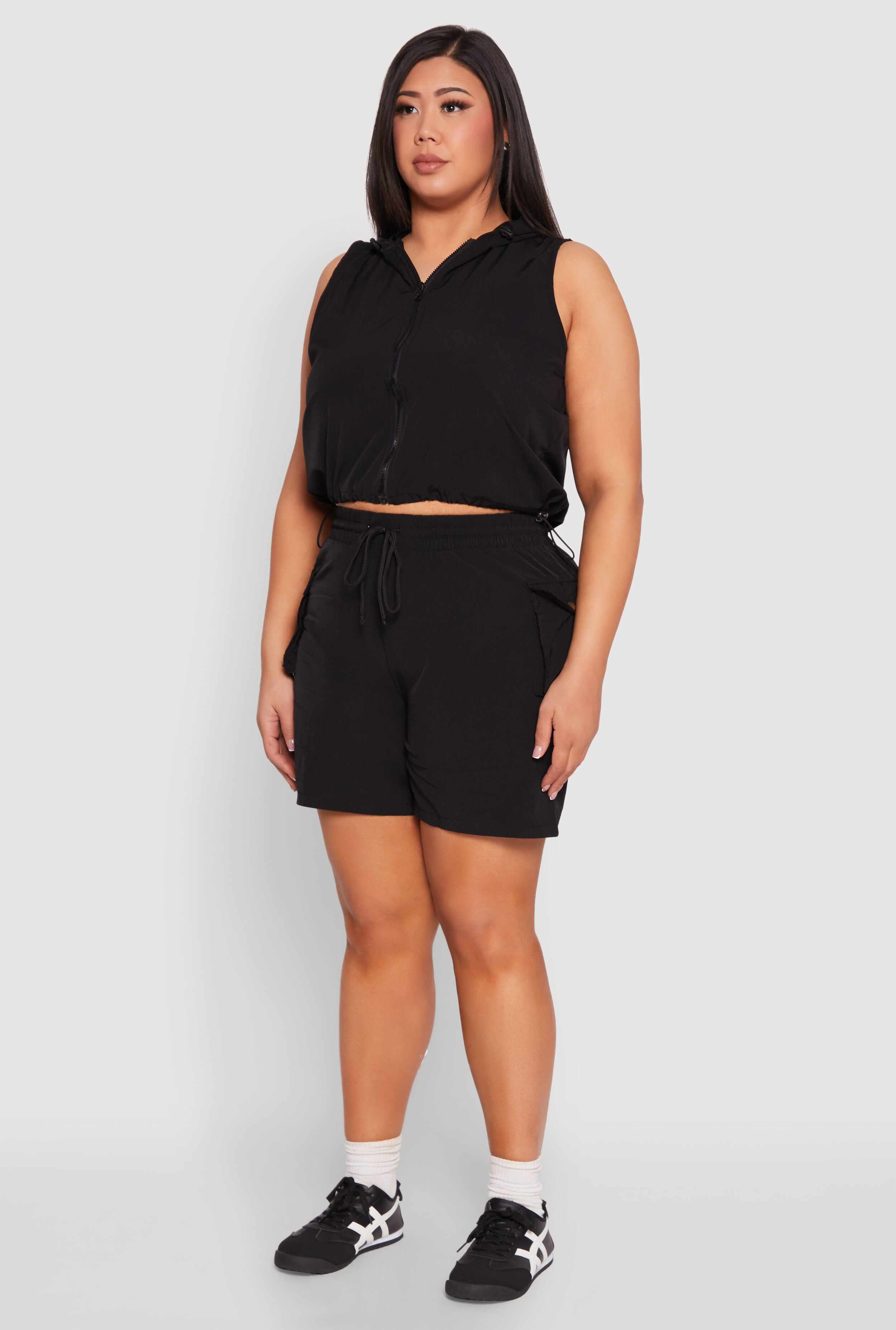 Plus Size Zip Front Sleeveless Windbreaker Vest
