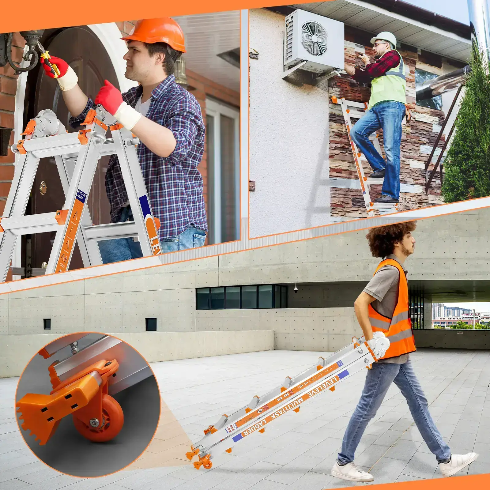 Extendable Telescopic Multi-Position Ladder - Convertible Modes, A-Frame Step Ladder with Stabilizer Bars, Narrow Folded Width, 330LBS Load Capacity, Wheels, Safe for Home & Outdoor Roof Work, Extendable Telescopic Ladders