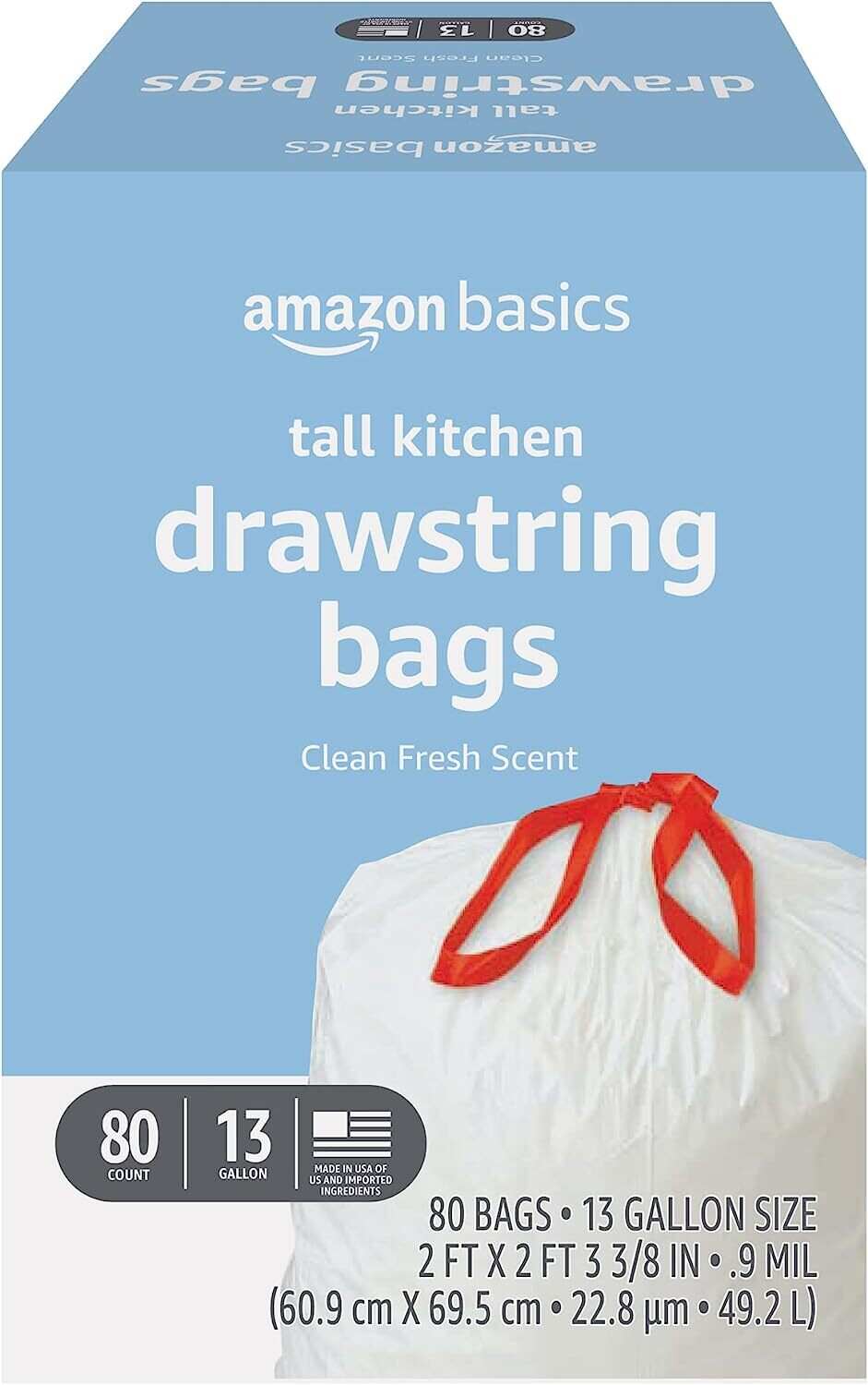 Tall Kitchen Drawstring Trash Bags, 13 Gallon, Unscented, 120 Count (Previously Solimo)