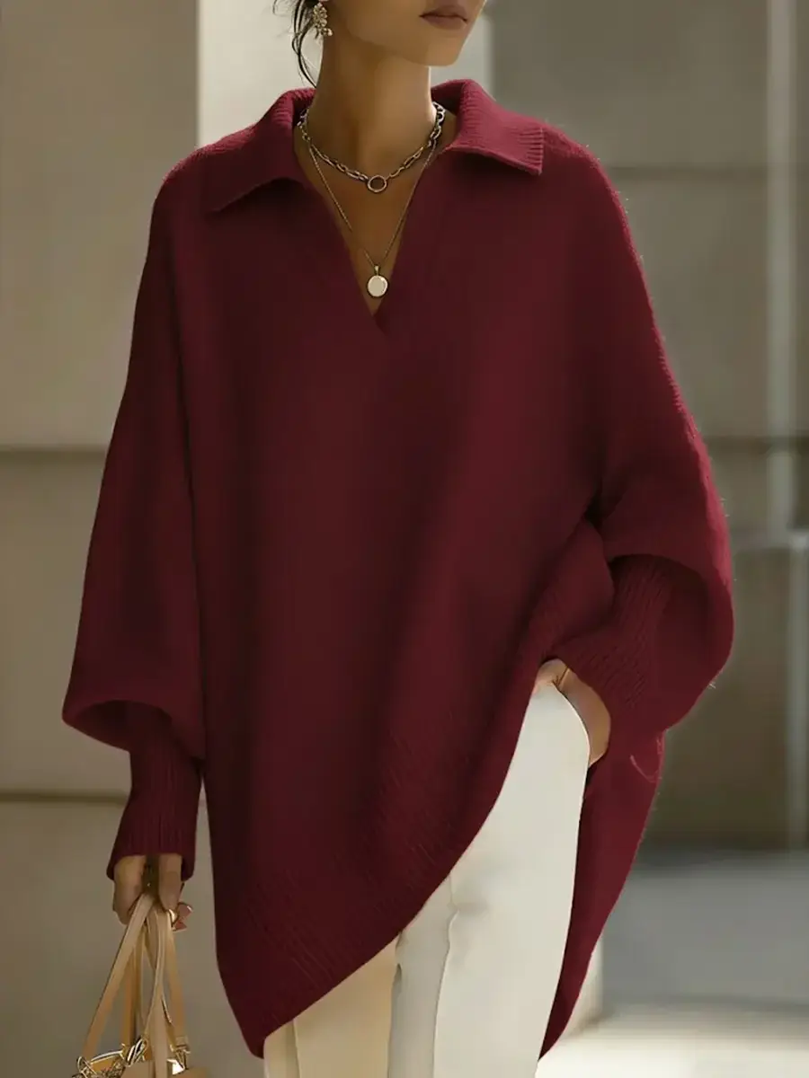 🔥Summer Arrivals🌟Women's Solid Color V-neck Long-sleeved Casual Loose-fitting Knitted Pullover Sweater