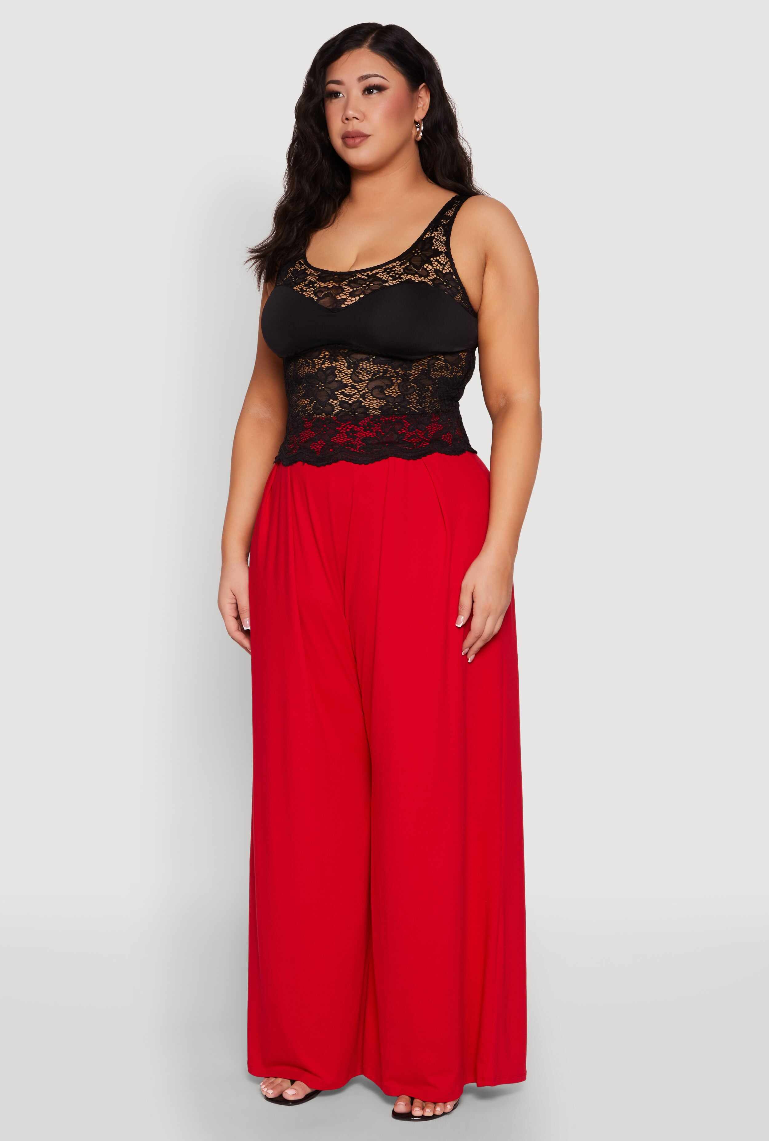 Plus Size Floral Lace Scoop Neck Tank Top