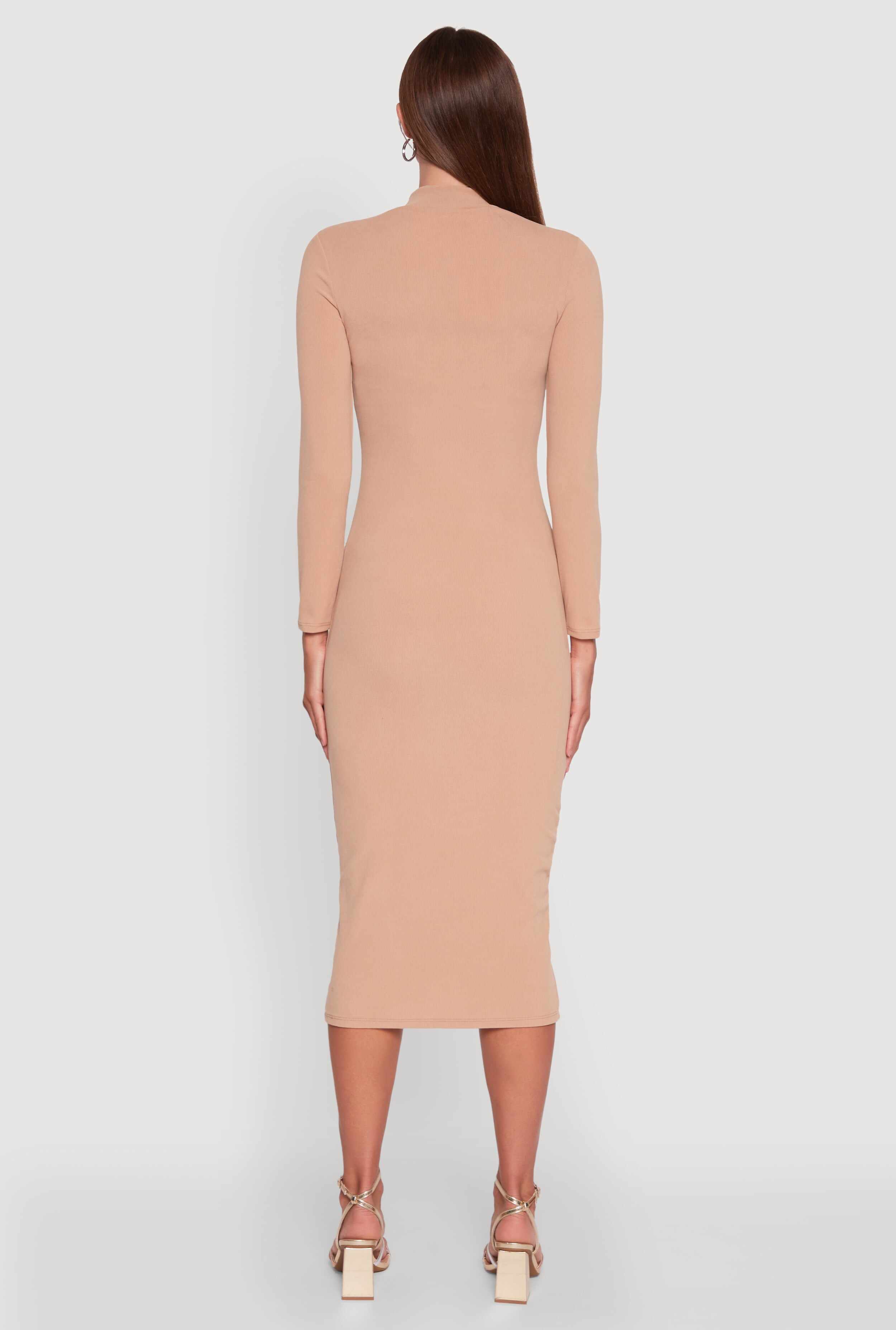 Long Sleeve Mock Neck Midi Dress