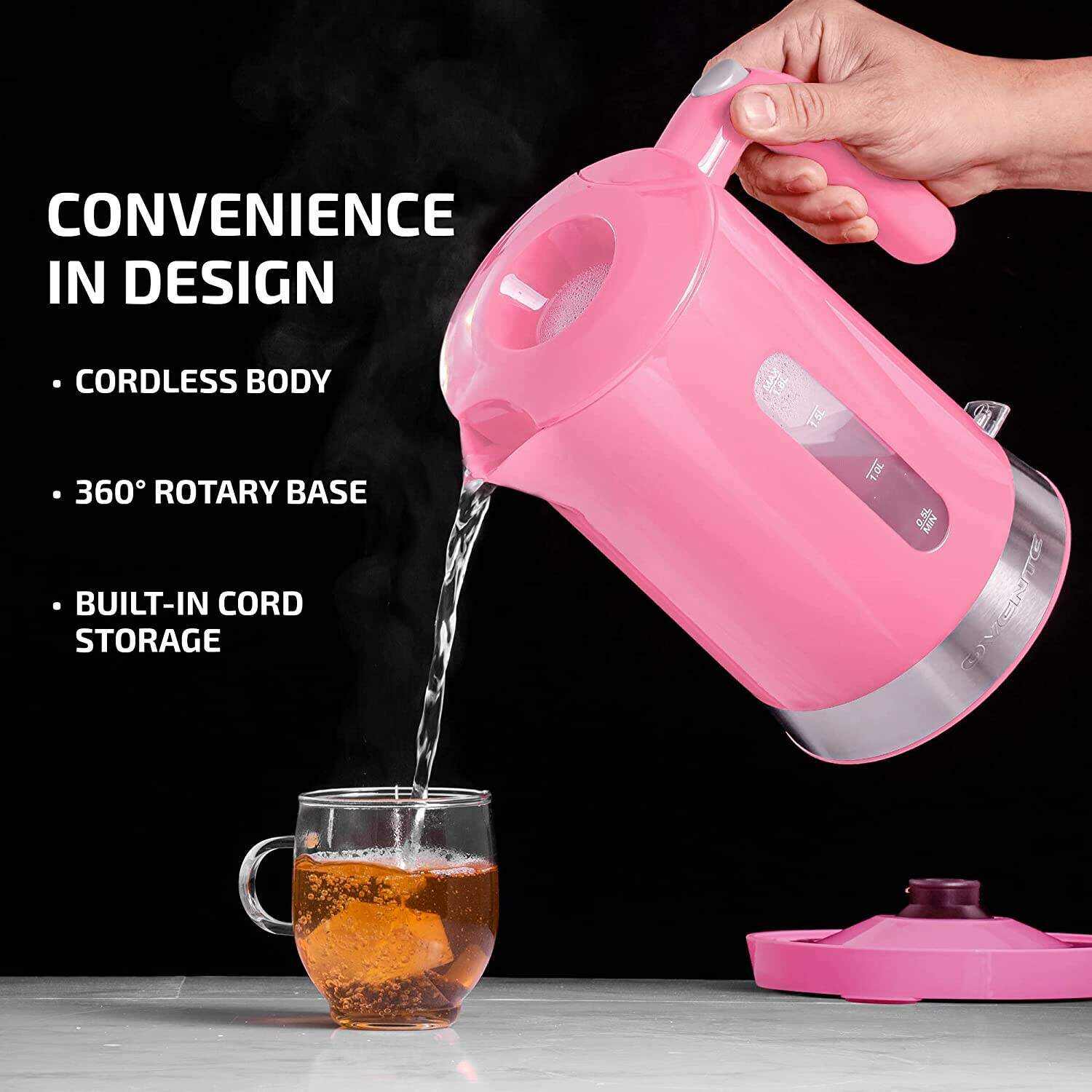 OVENTE Electric Kettle Hot Water Heater 1.7 Liter - BPA Free Fast Boiling Cordless Water Warmer - Auto Shut Off Instant Water Boiler for Coffee & Tea Pot - White KP72W