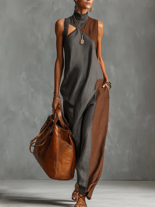 🔥Summer Arrivals🌟Fashionable Color-blocked Linen-cotton Maxi Dress