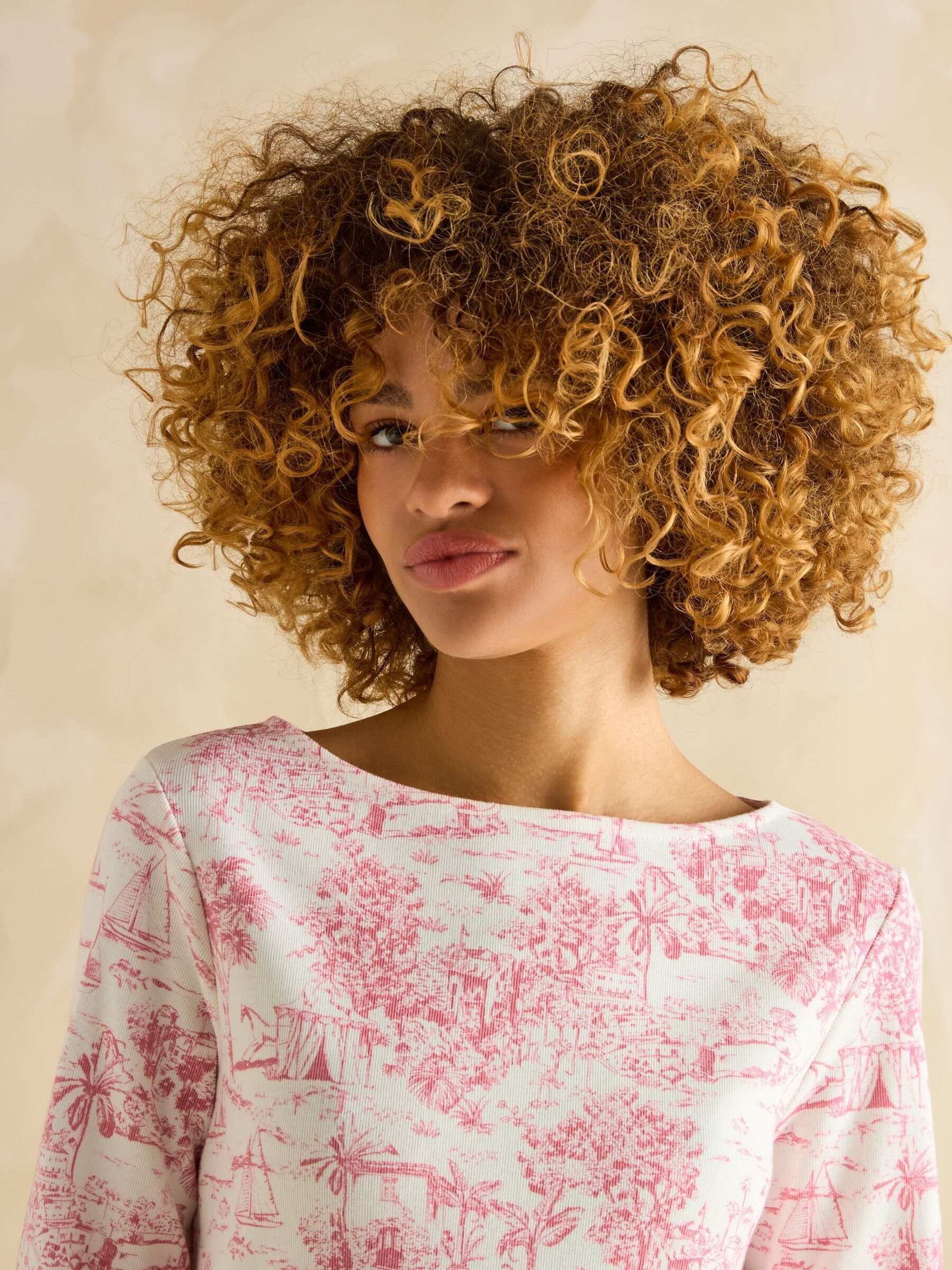 Harbour Pink Toile de Jouy Boat Neck Printed Top