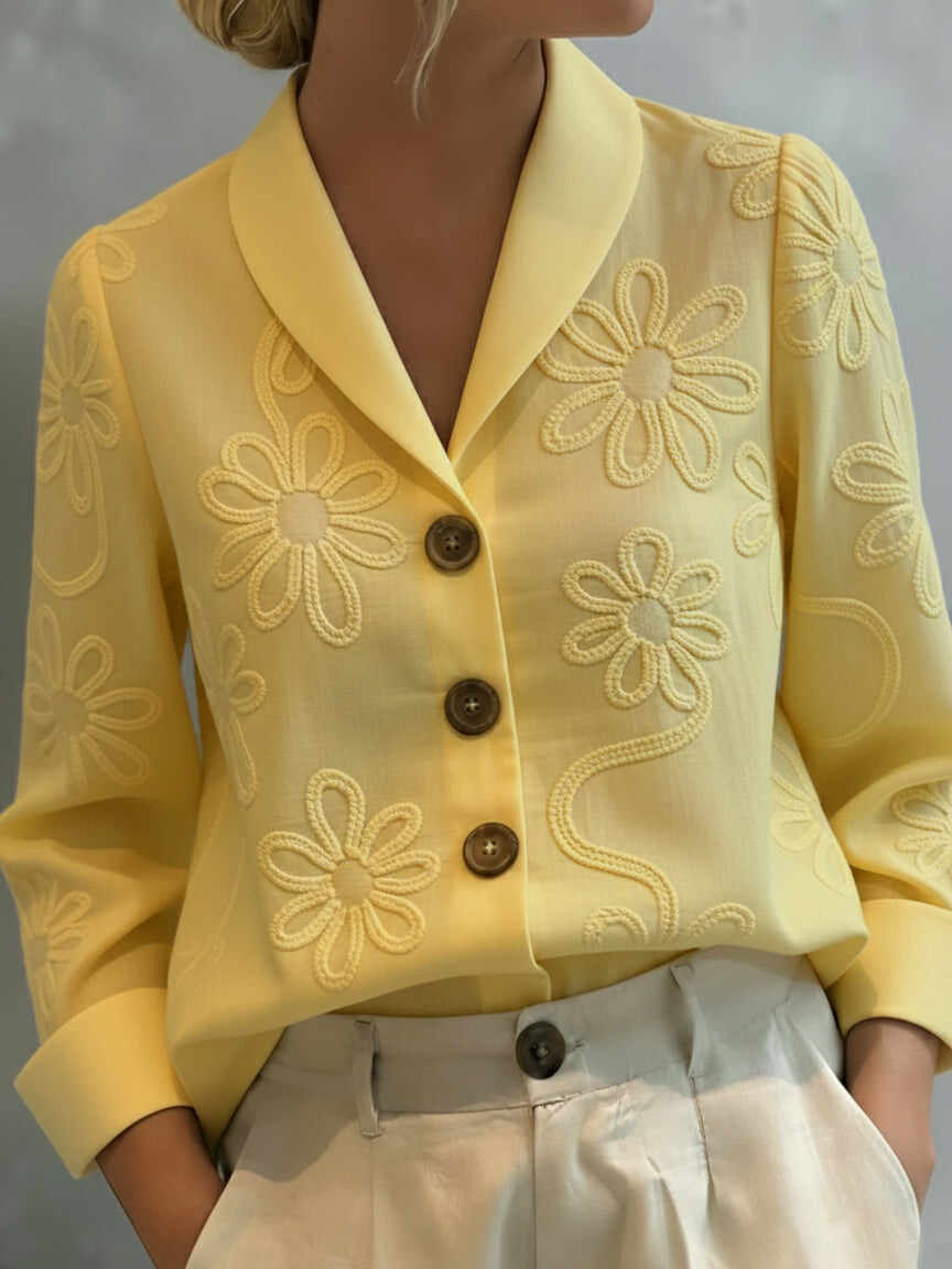 🔥Summer Arrivals🌟Vintage Floral Embroidered Shawl Collar Blouse