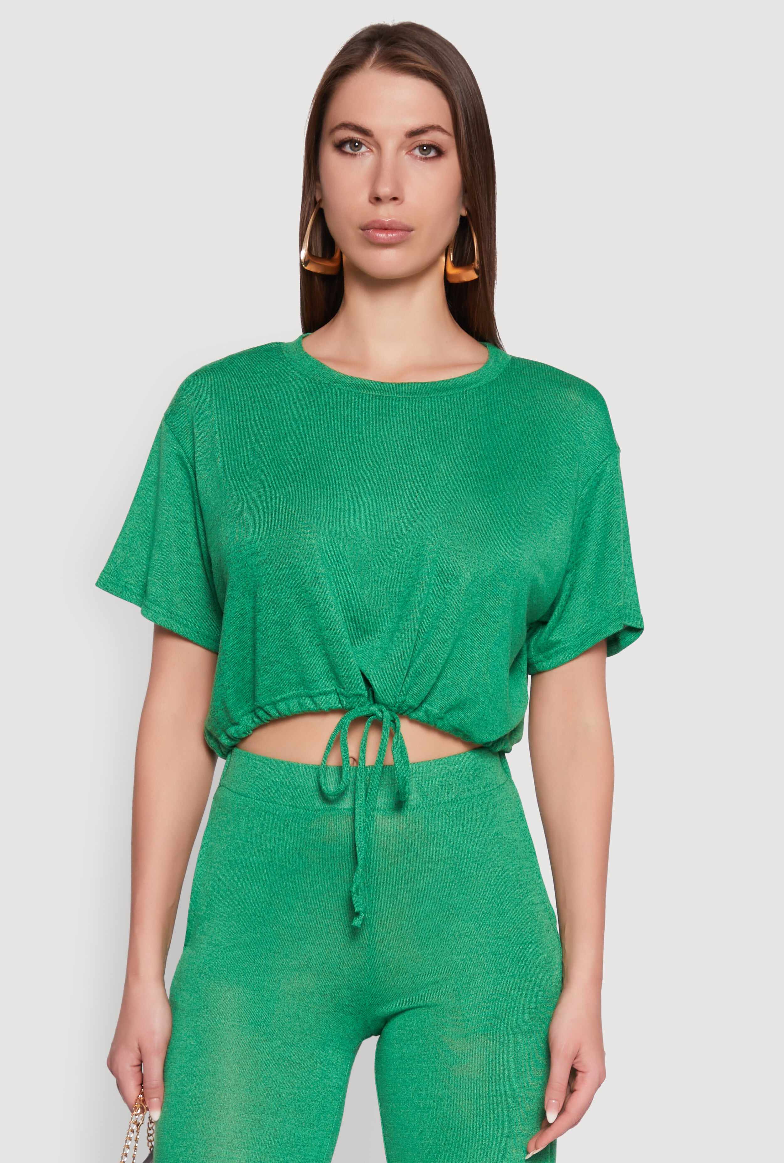 Daisy Drawstring Hem Crew Neck Cropped Tee