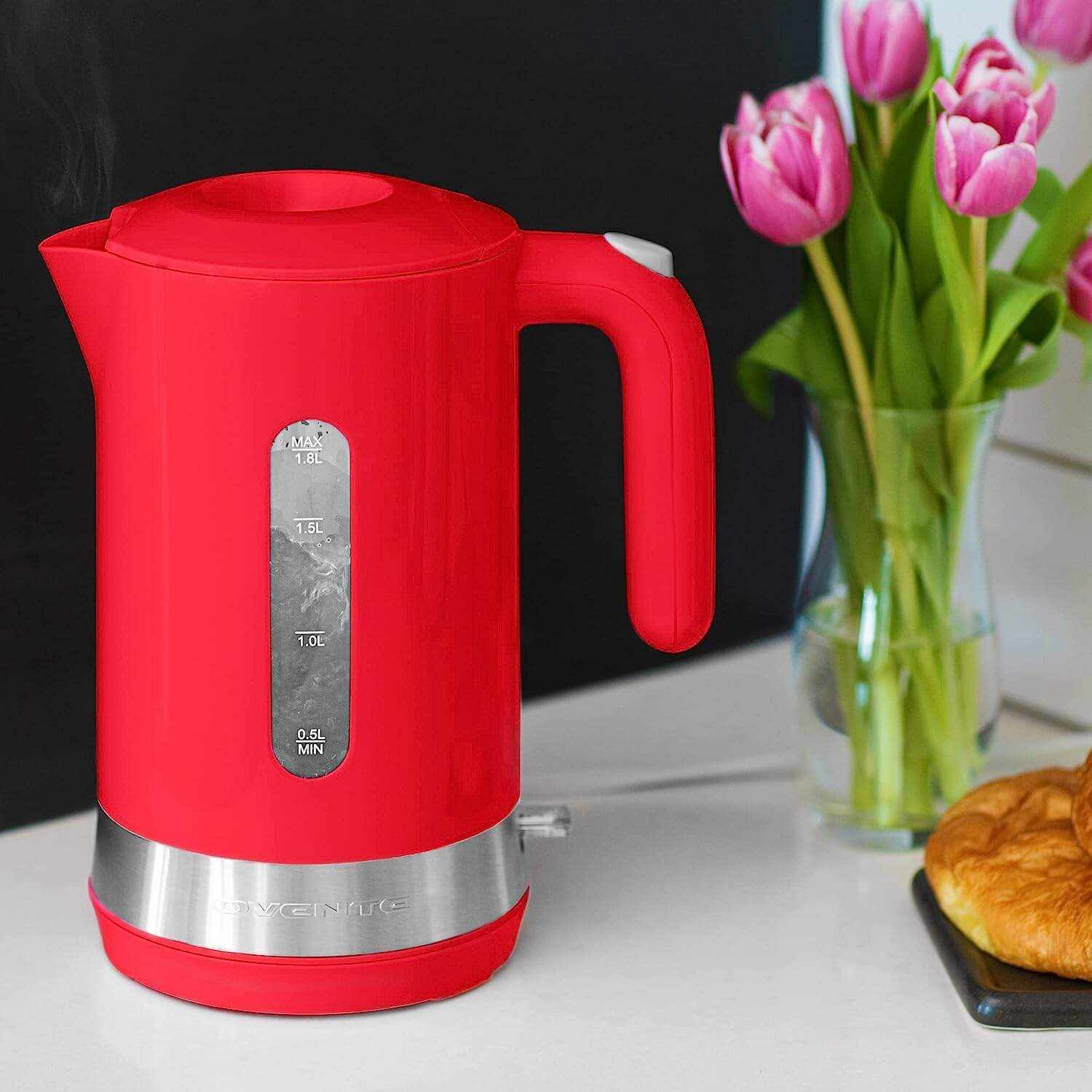 OVENTE Electric Kettle Hot Water Heater 1.7 Liter - BPA Free Fast Boiling Cordless Water Warmer - Auto Shut Off Instant Water Boiler for Coffee & Tea Pot - White KP72W