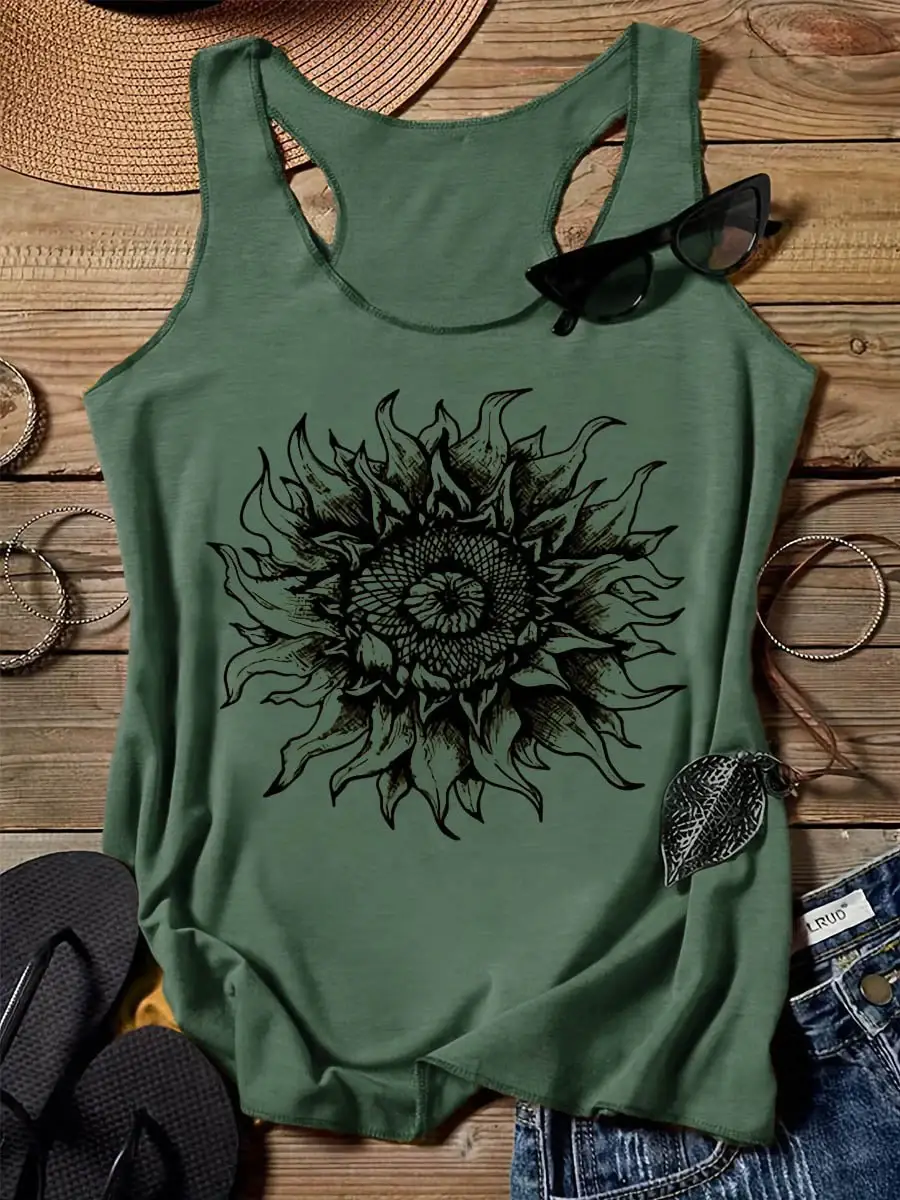 Sunflower Plant Art Design Print Tank Top