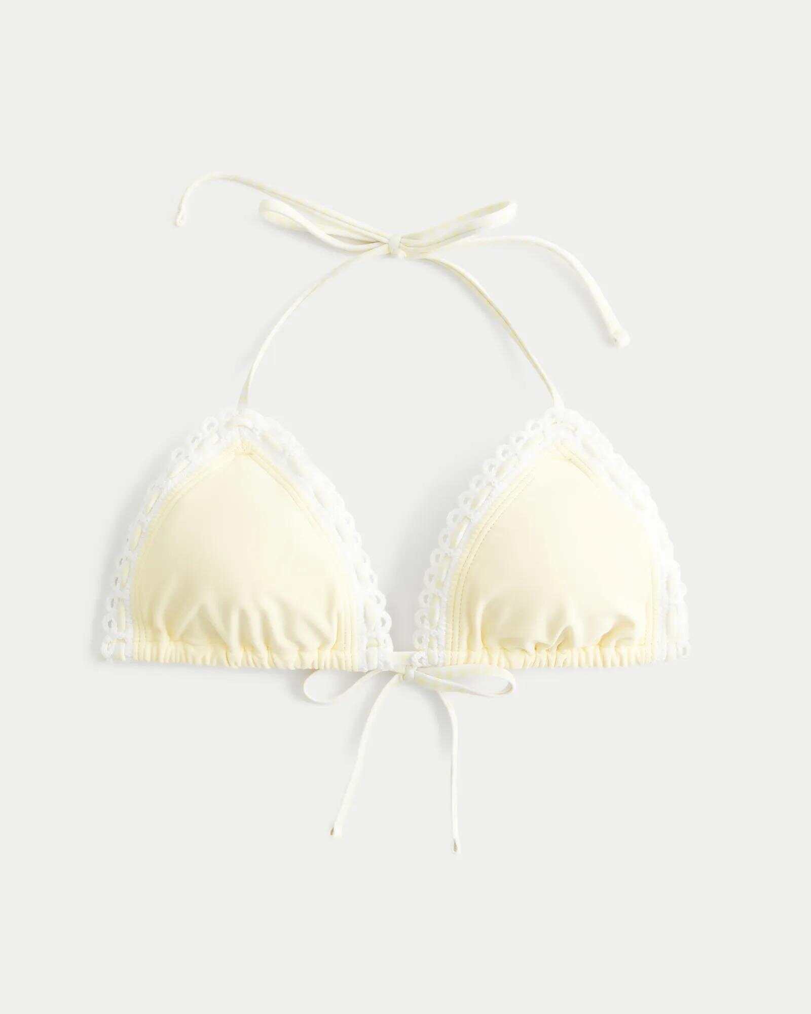 Crochet-Style Trim Halter Triangle Bikini Top