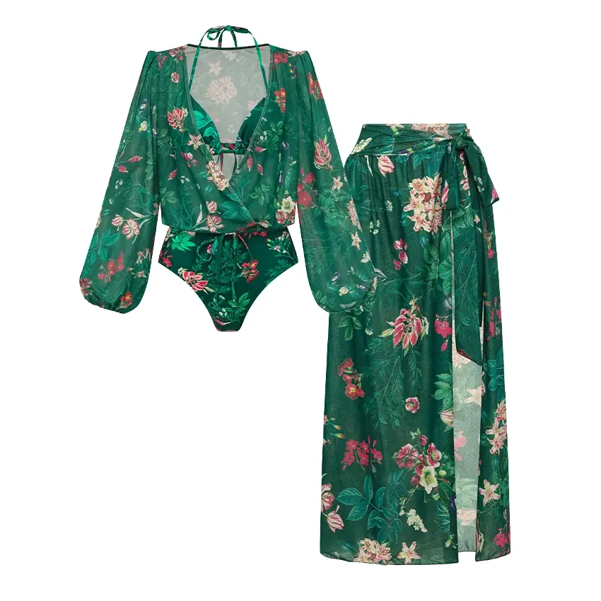 Netted Lantern Blossom Print Swimsuit Set