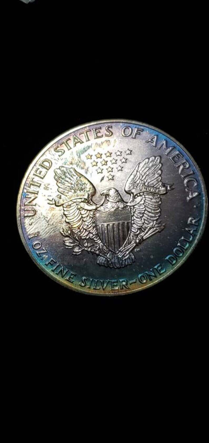 1992  American Silver Eagle BU   -  1 Oz .Silver - Awesome Bluish toning   Key Date ! #461