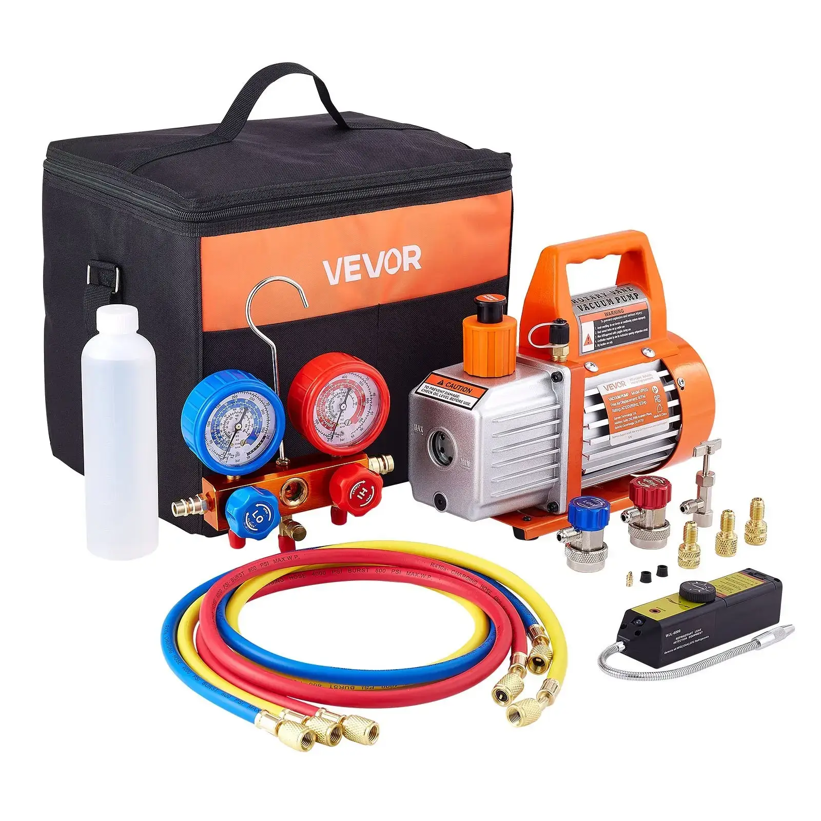 【fathersdaygift】4 CFM 1/3 HP HVAC Single Stage Rotary Vane Vacuum Pump and Manifold Gauge Kit