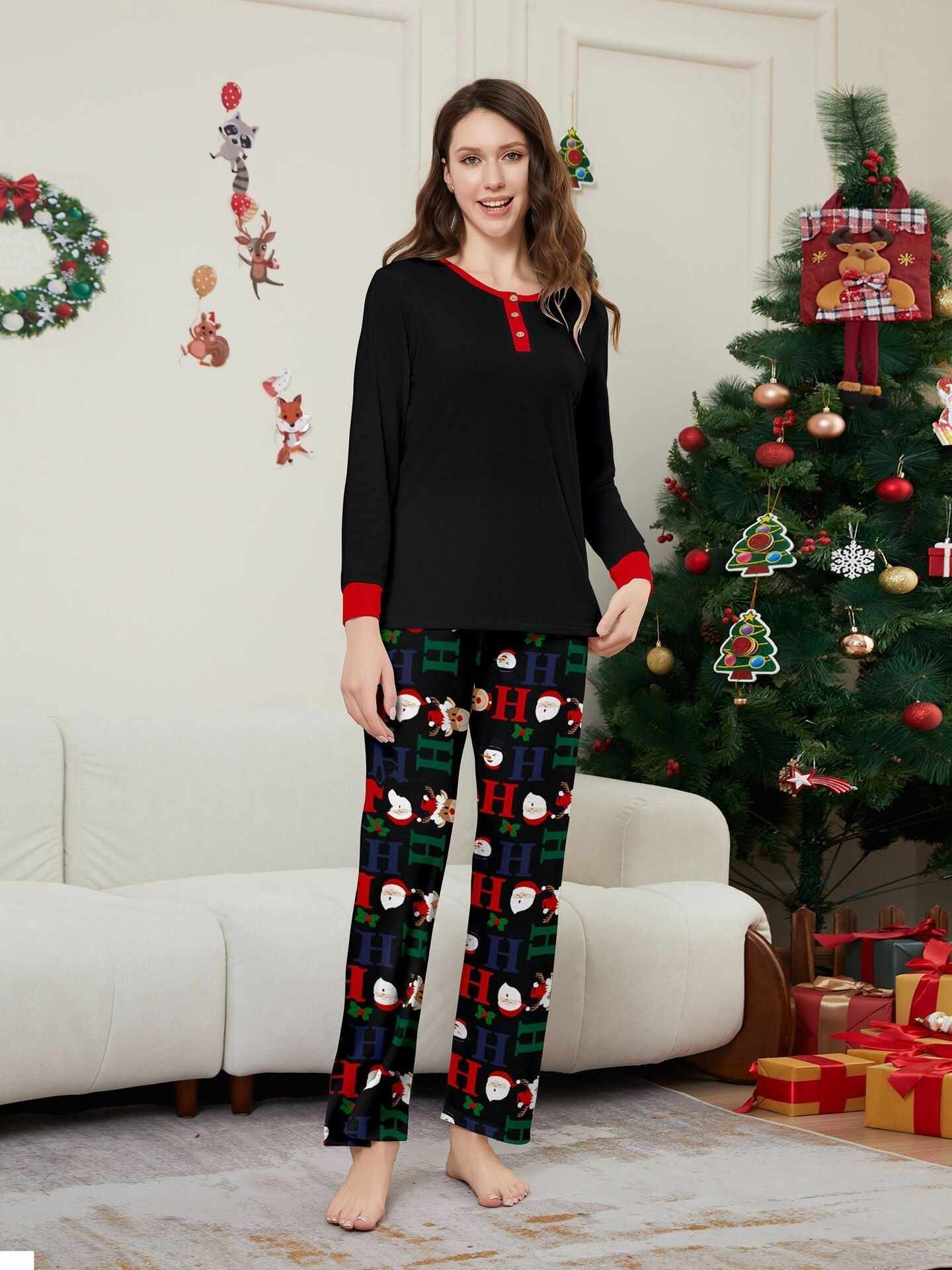 Christmas Deer & Santa Family Matching Pajama Set