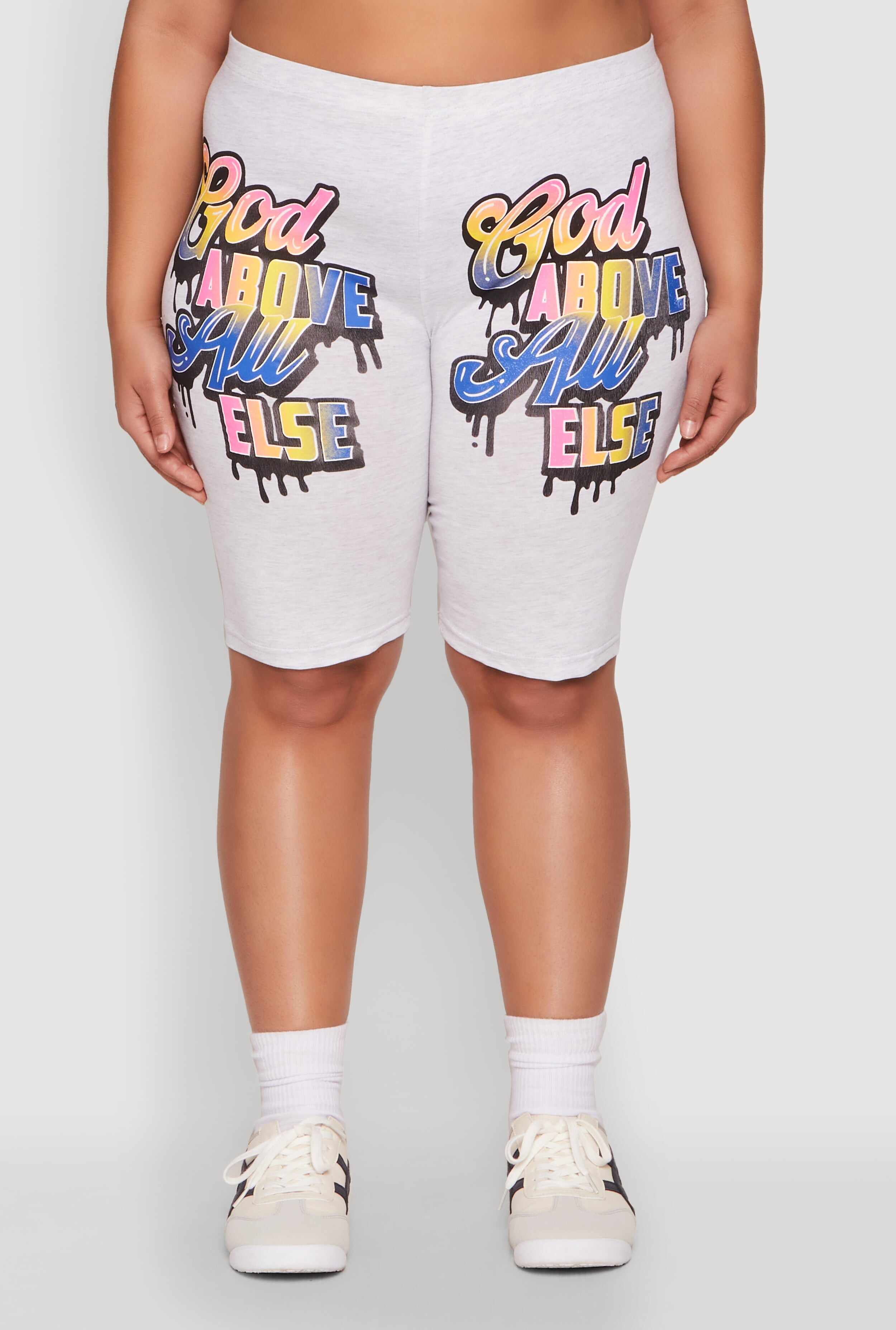 Plus Size God Above All Else Graphic Biker Shorts