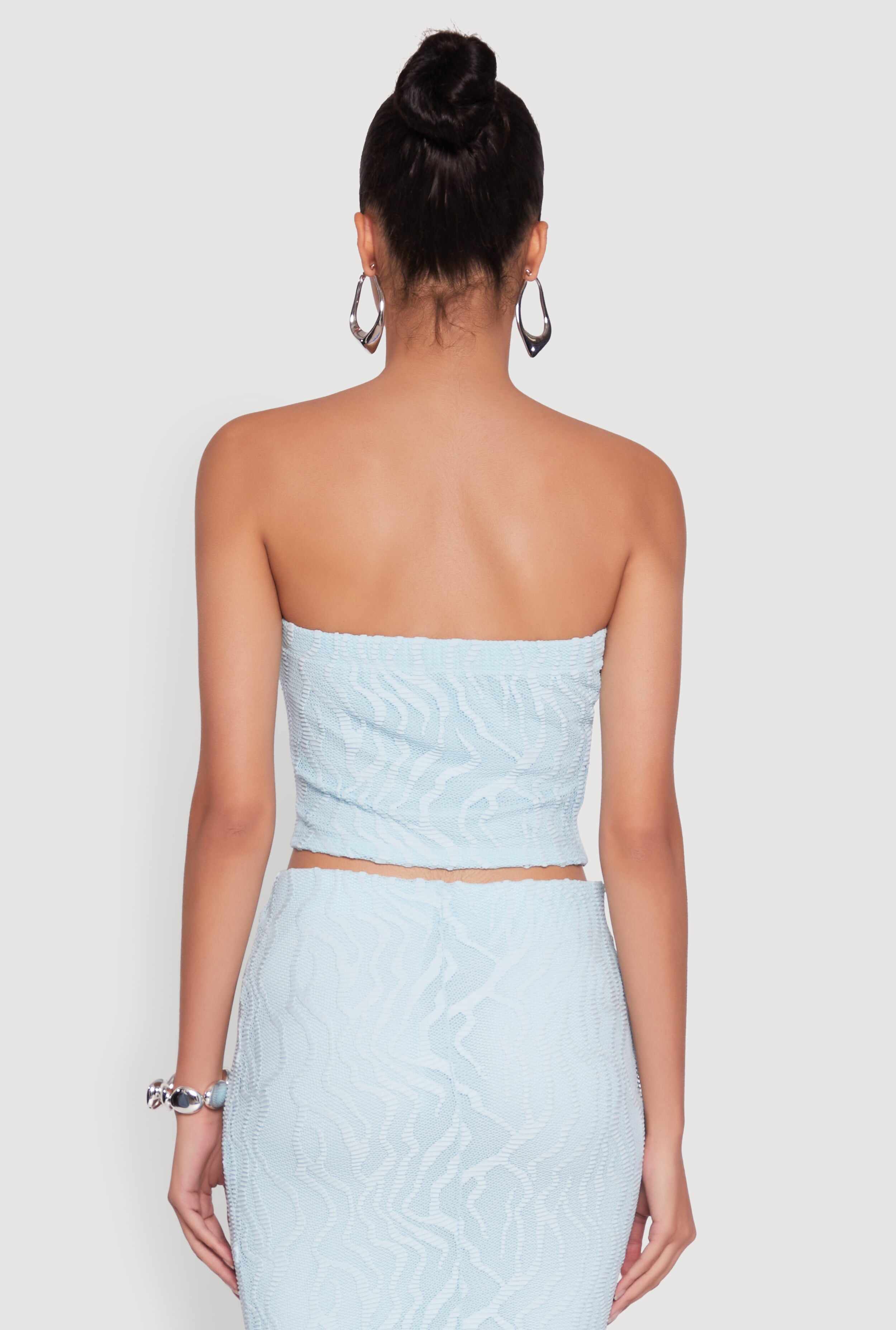 Haute Monde Patterned Mesh Cropped Tube Top