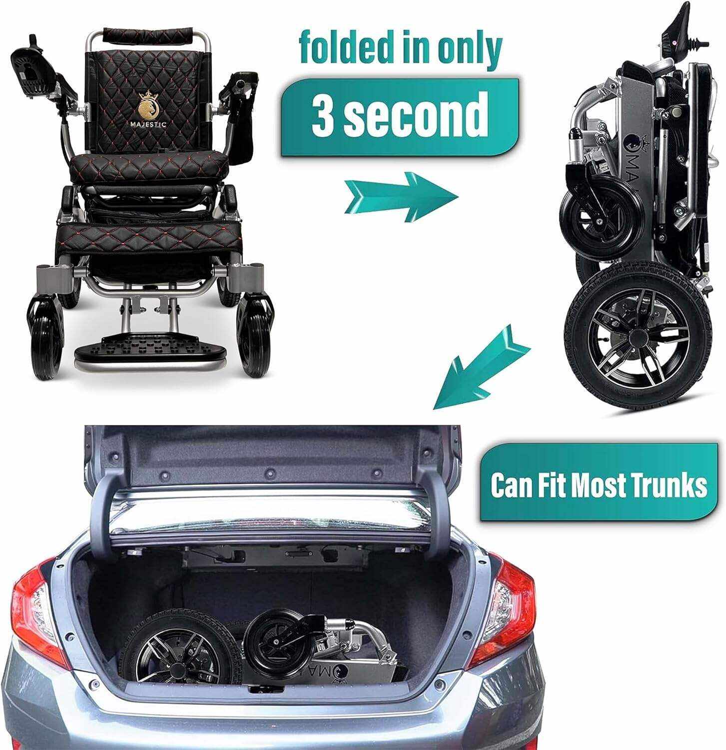 MALISA Electric Wheelchair for Adults, Portable All Terrain Lightweight Wheelchairs, Foldable Motorized Power Wheel Chair, Leather Seat (17.5