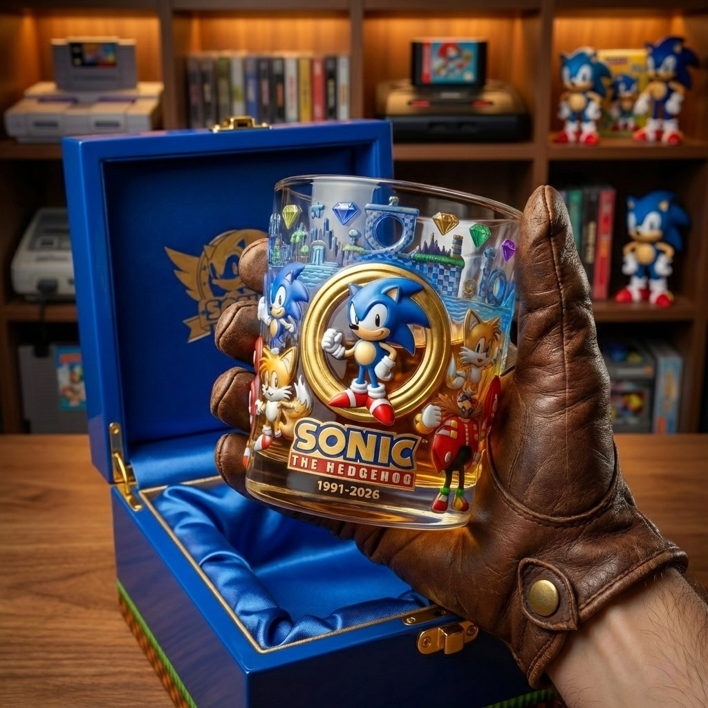 Sonic the Hedgehog 35th Anniversary Commemorative Whiskey Glass