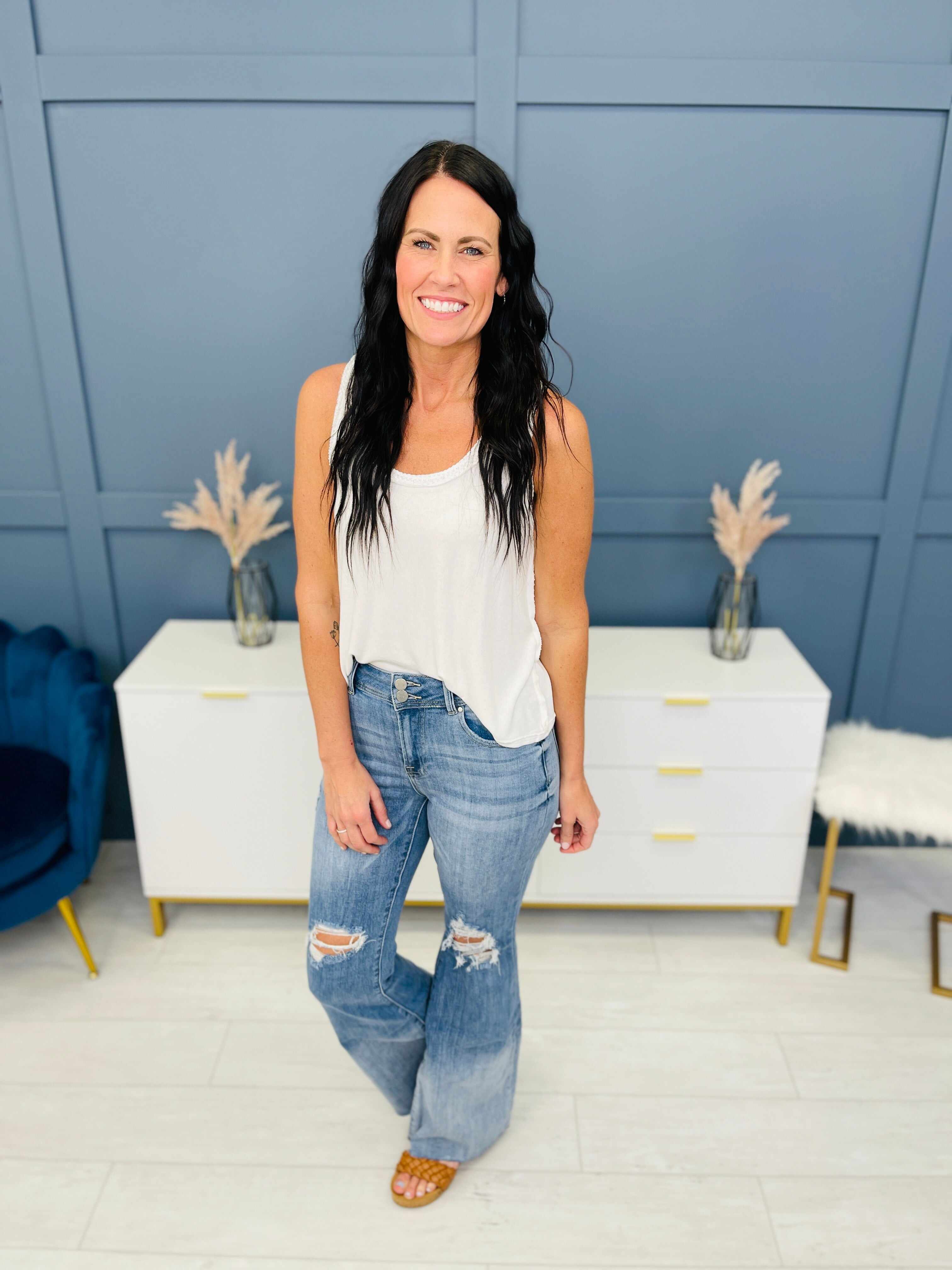 Risen PLUS/REG Say Yes to Distressed Wide Flare Jeans
