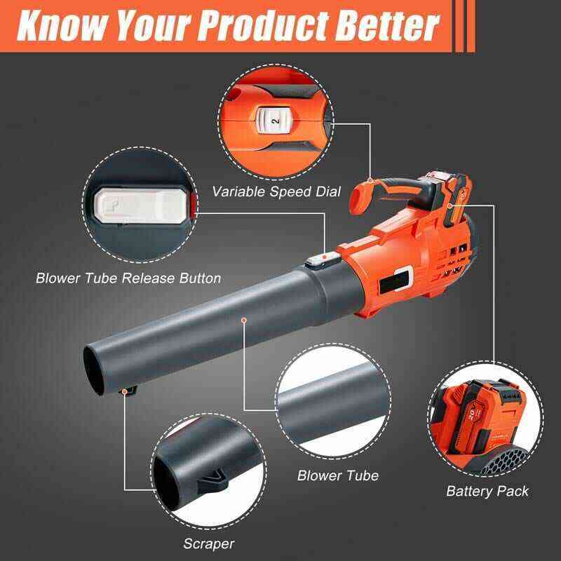 20V Cordless Leaf Blower with Battery & Charger, 5-Speed Electric Blower for Lawn Care, Battery Powered Leaf Blower Lightweight