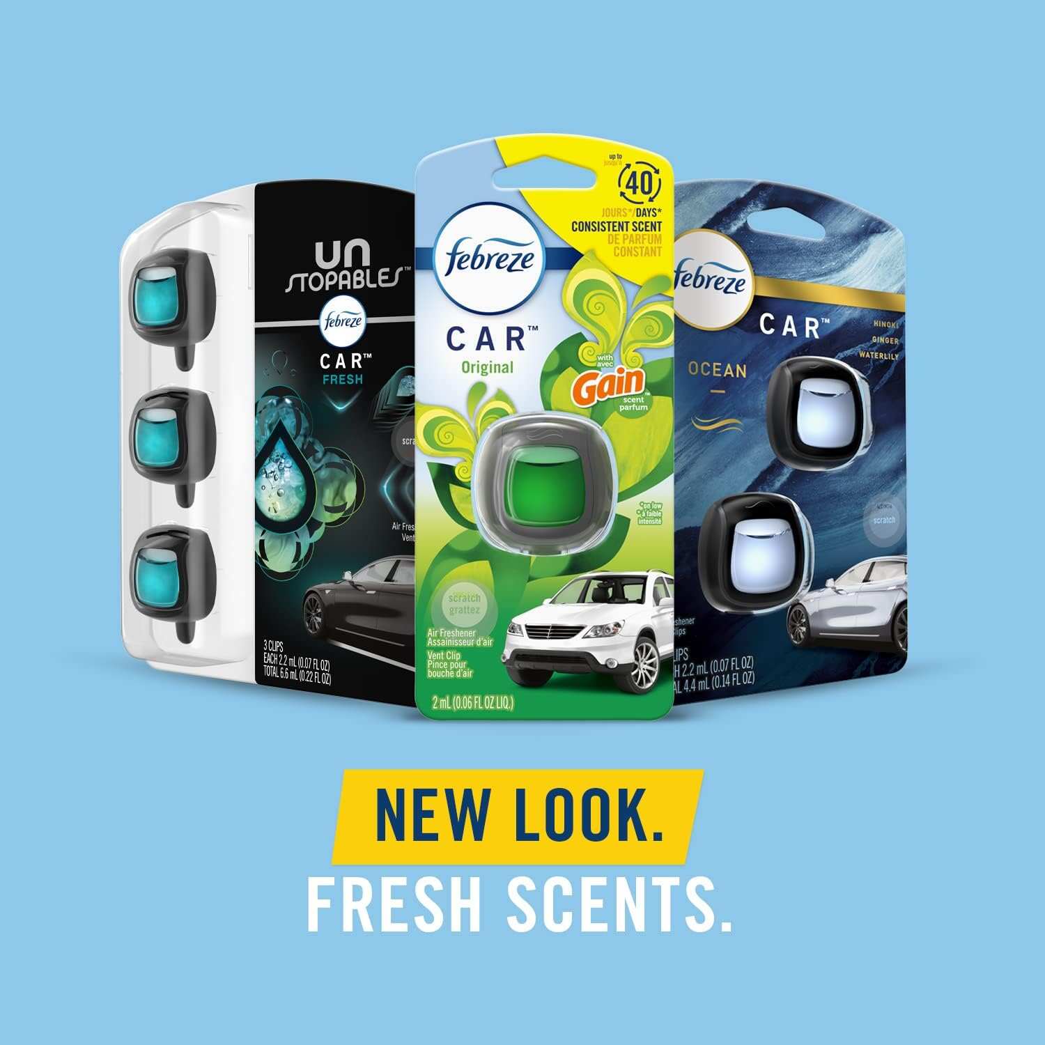 Febreze Car Air Fresheners, New Car Scent, Odor Eliminator for Strong Odors Car Vent Clips (2 Count)