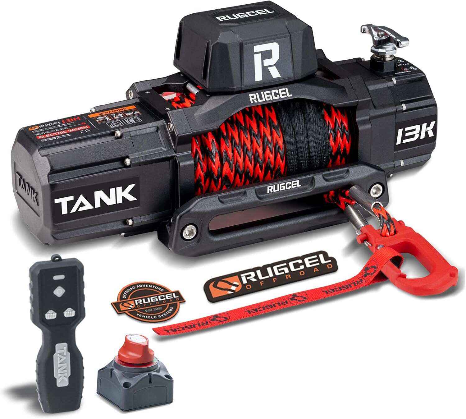 WINCH 13500lb Synthetic Rope Winch 12V Waterproof Electric Winch,2 in 1 Wireless Remote Control, for SUV, Truck & Trailer - TANK Series