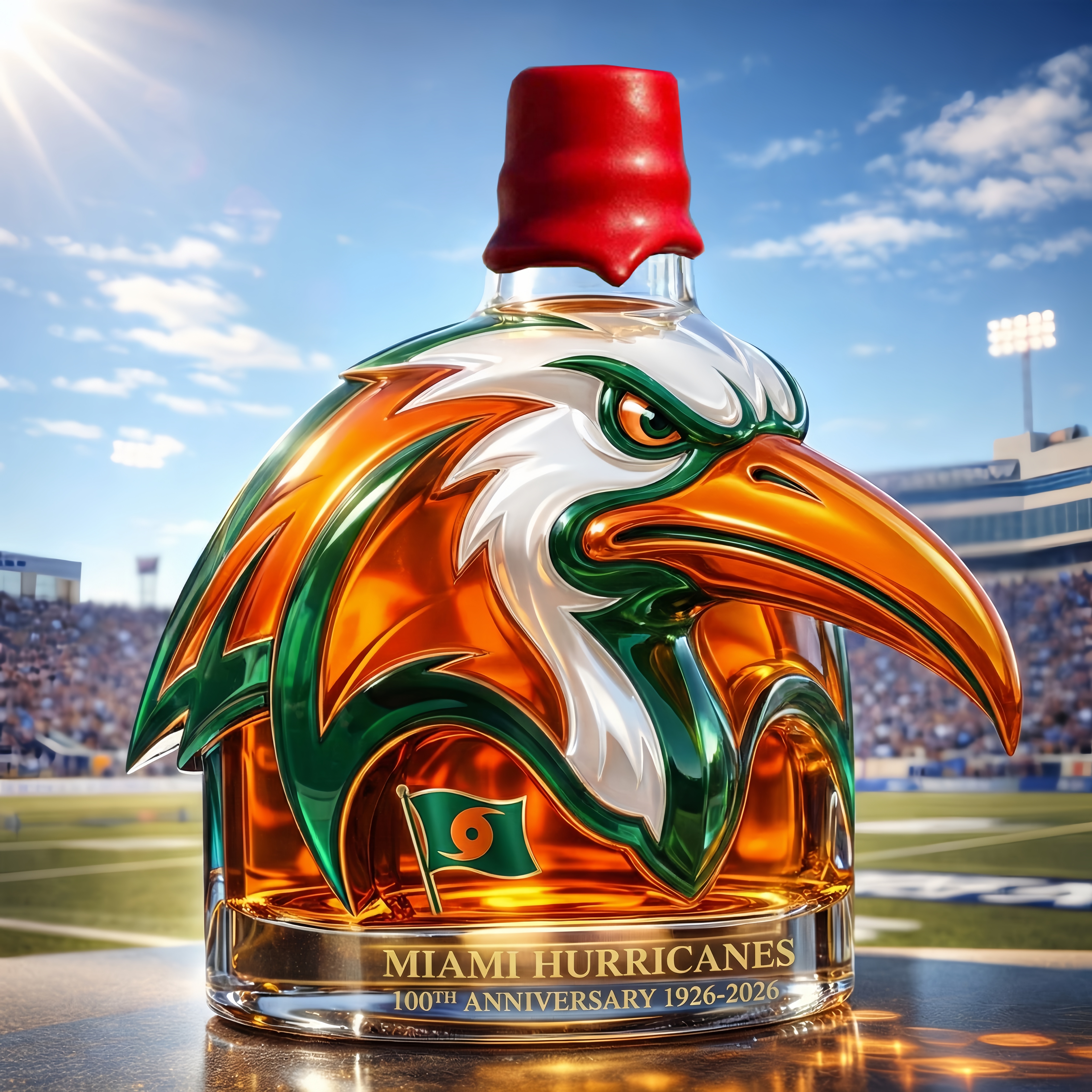 Miami hurricane 100th Anniversary Whiskey Bottle