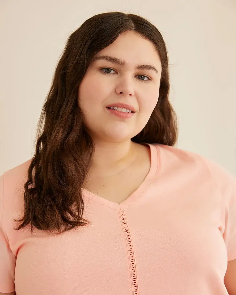 Cotton V-Neck Pyjama Top with Faggoting Trim - ti Voglio