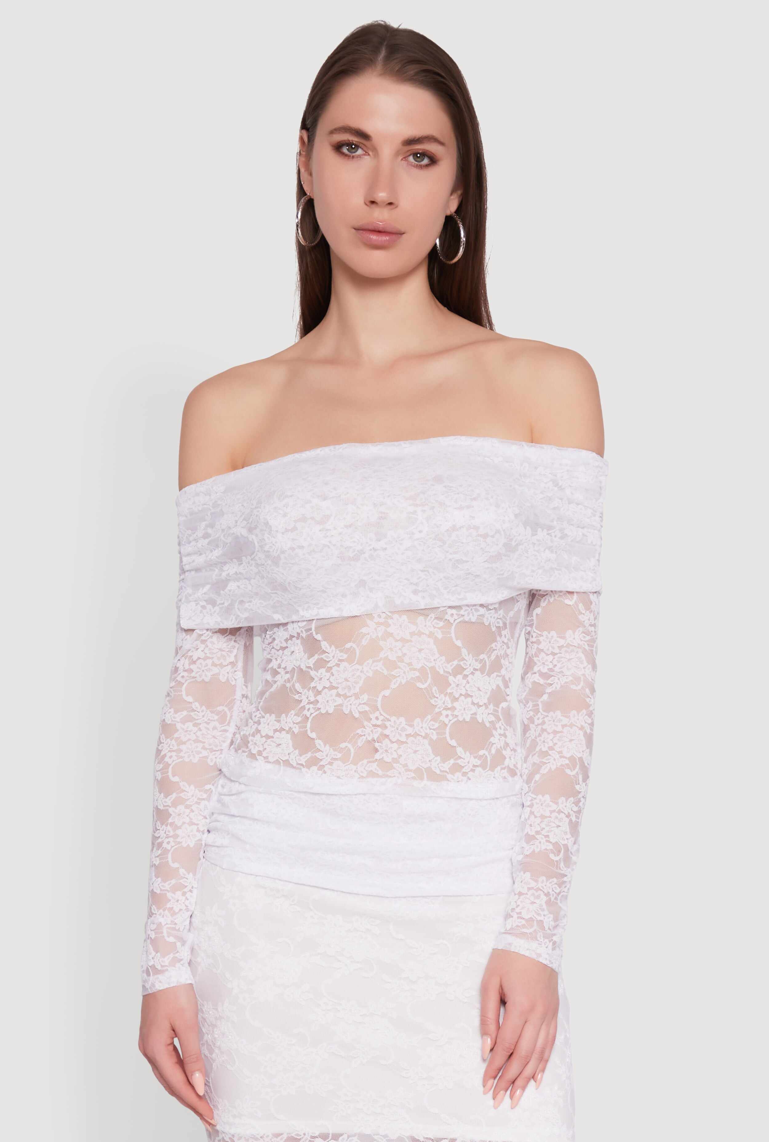 Lace Fold Over Off The Shoulder Blouse