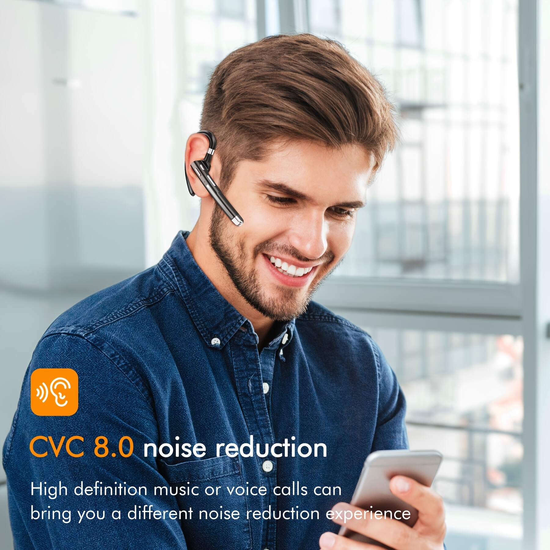 120-Hour Wireless Single-Ear Business Earbud | HD Noise-Cancelling Microphone, 500mAh Battery, Comfortable Fit, Compatible With All Smartphones