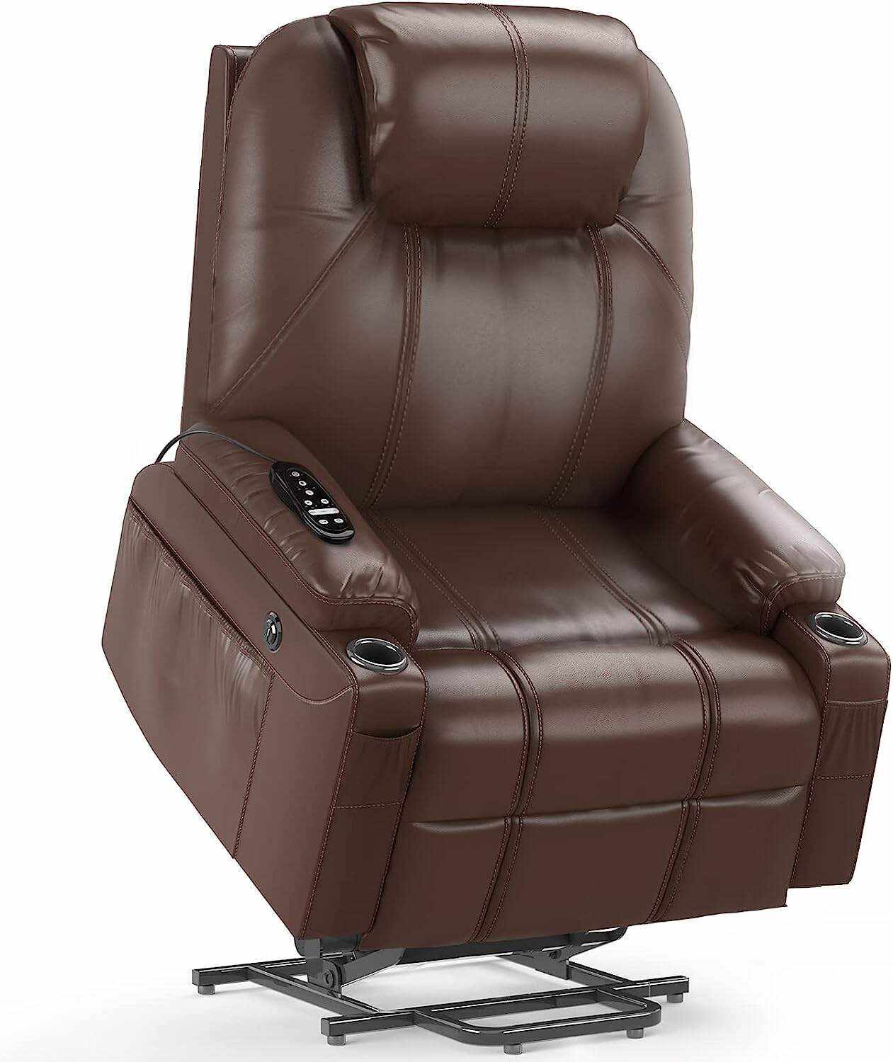 YONISEE Lar2ge Lift Chairs Recliner for Elderly - Power Fabric Lift Chair Modern with Massage and Heat, Extended Footrest, 3 Positions, 2 Side Pockets, and Cup Holders, USB Ports, Coffee Color
