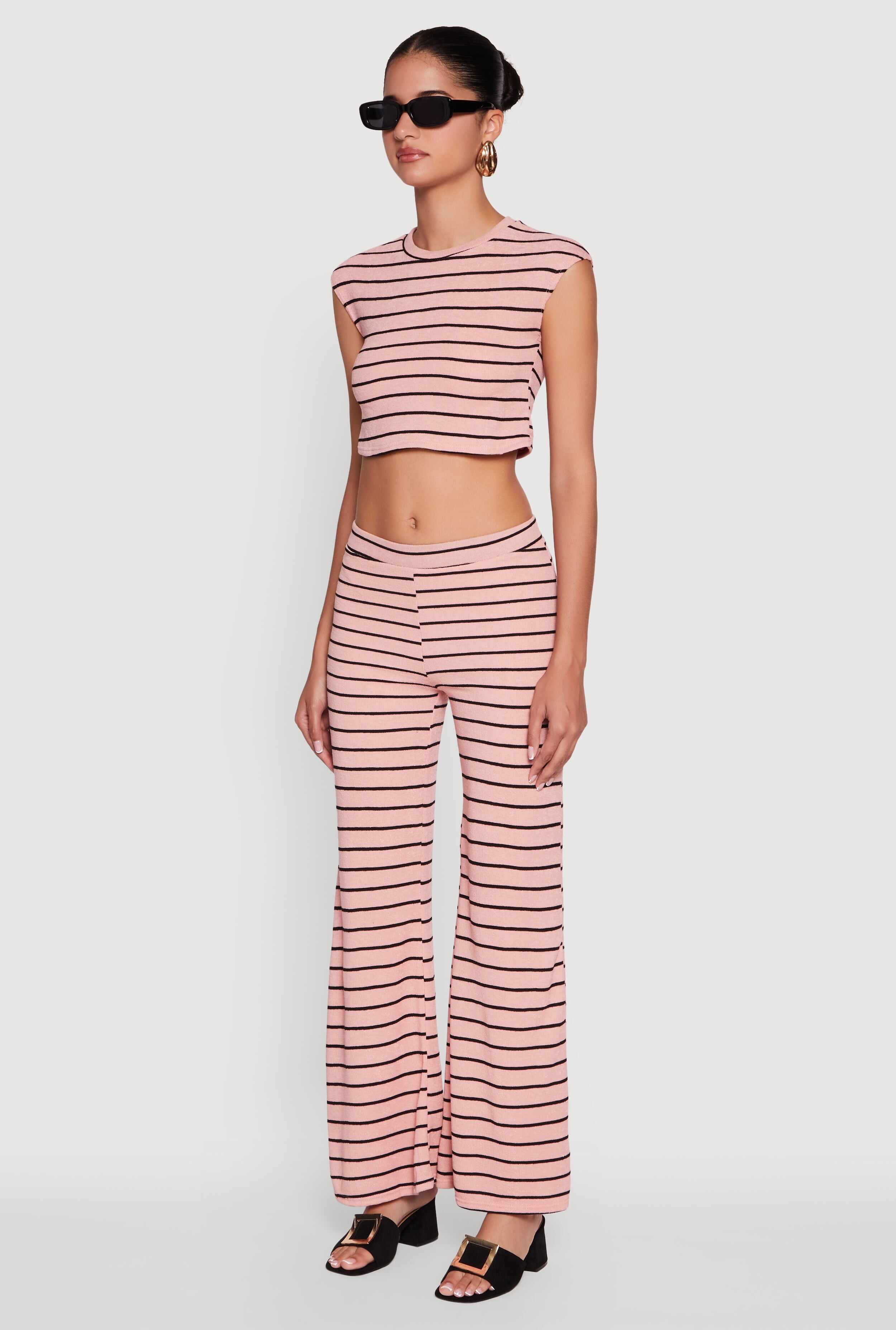 Trendy Striped Brushed Knit Crop Top