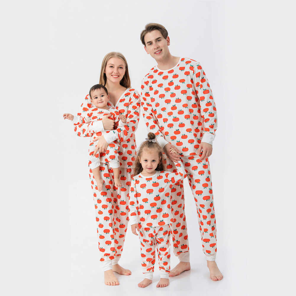 Family Matching Orange Pumpkin Christmas Pajamas Set