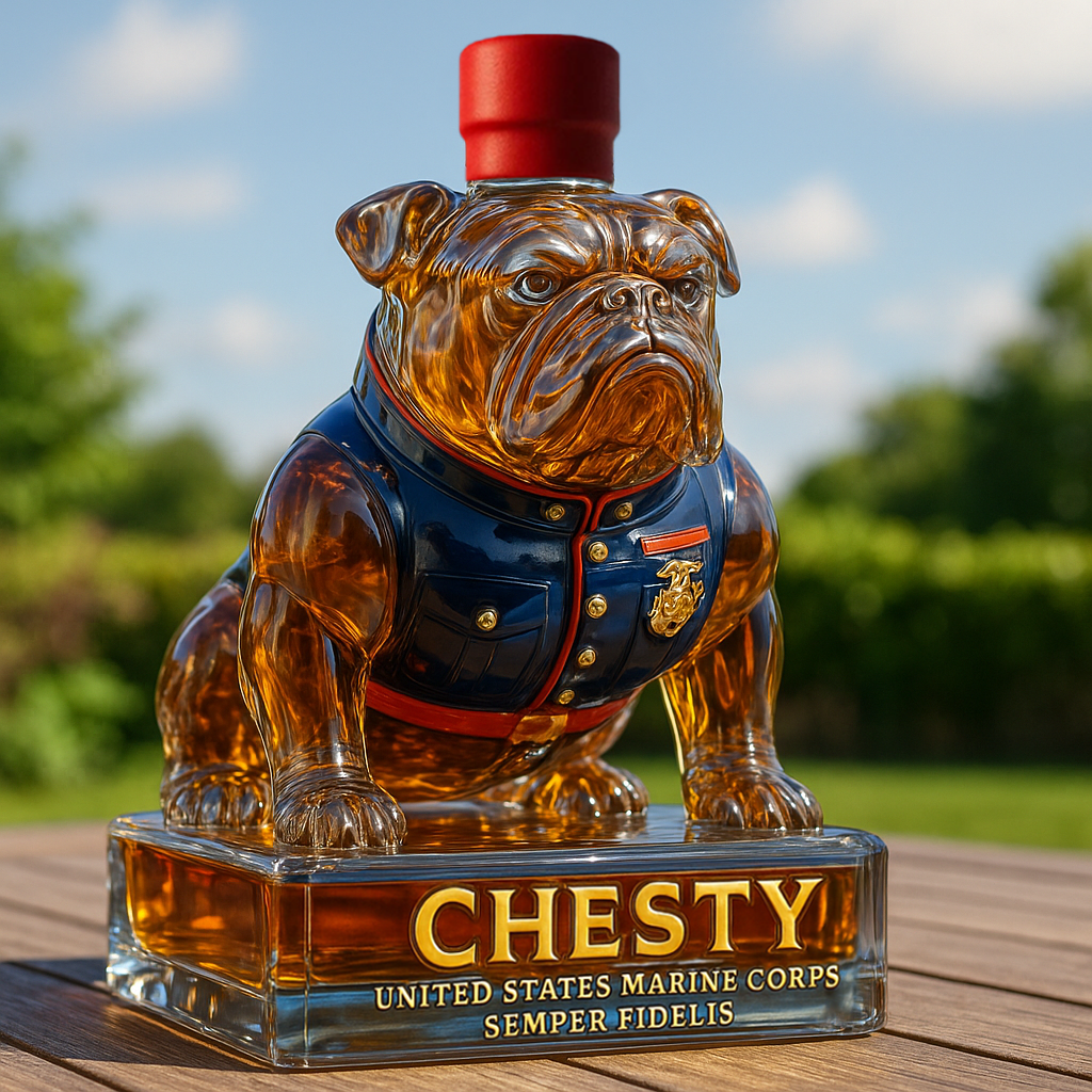 Marine Corps Bulldog Chesty Whiskey Bottle