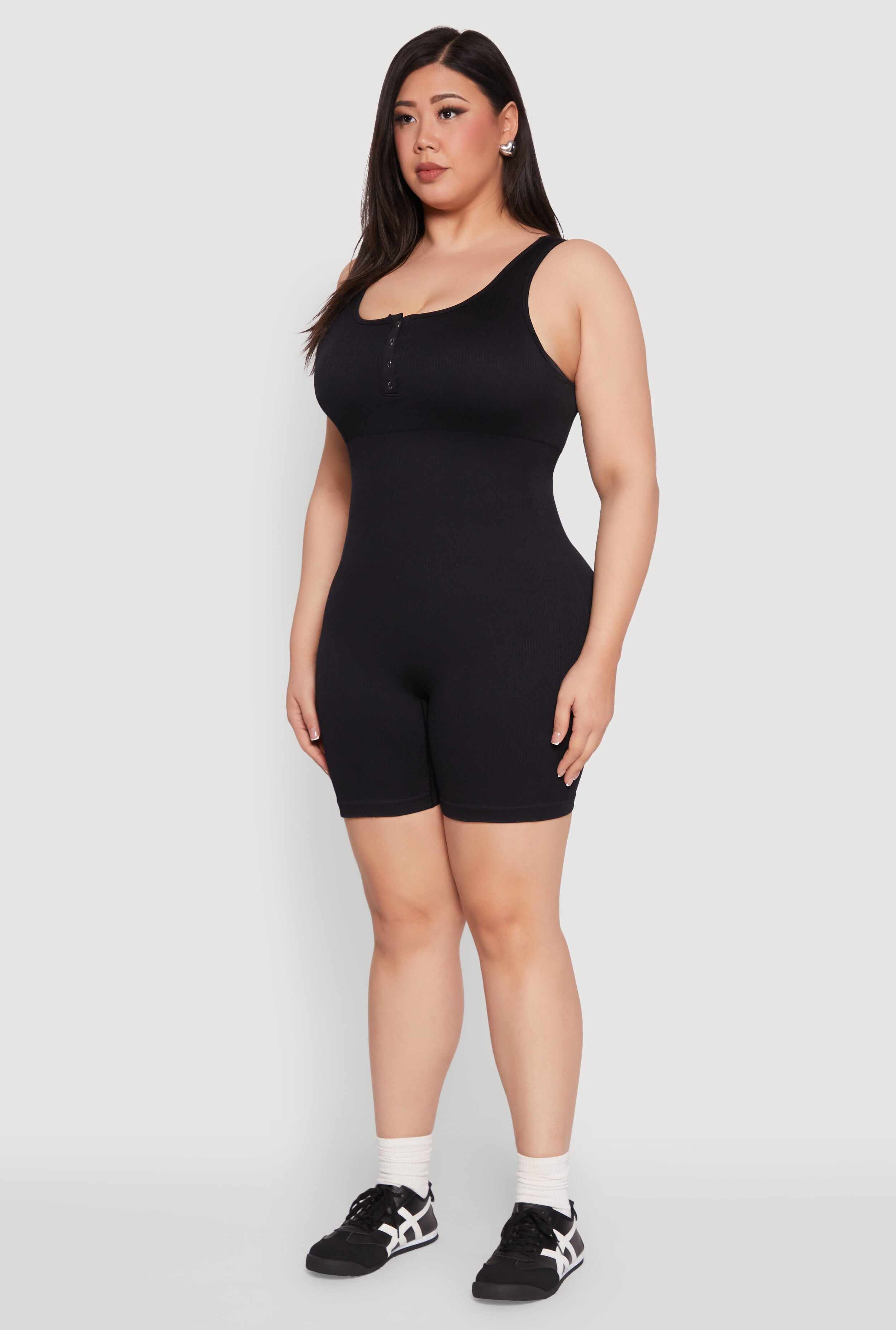 Plus Size Seamless Ribbed Sleeveless Biker Romper