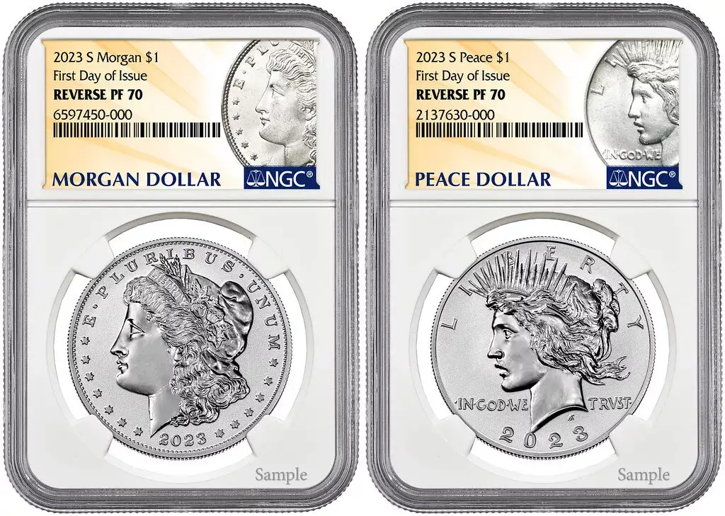 2023 (MS70/PF70) 6-Coin Set $1 Morgan & Peace Silver Dollars FDOI NGC